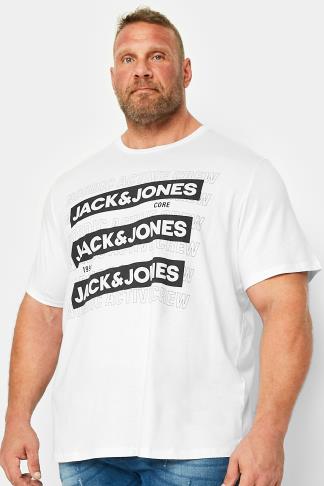 JACK & JONES Big & Tall White 'Nordic Active Crew' Logo T-Shirt