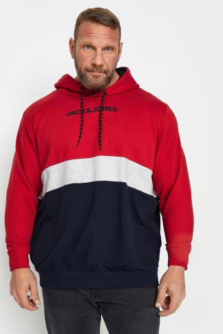 JACK JONES Big Tall Red Colour Block Hoodie BadRhino