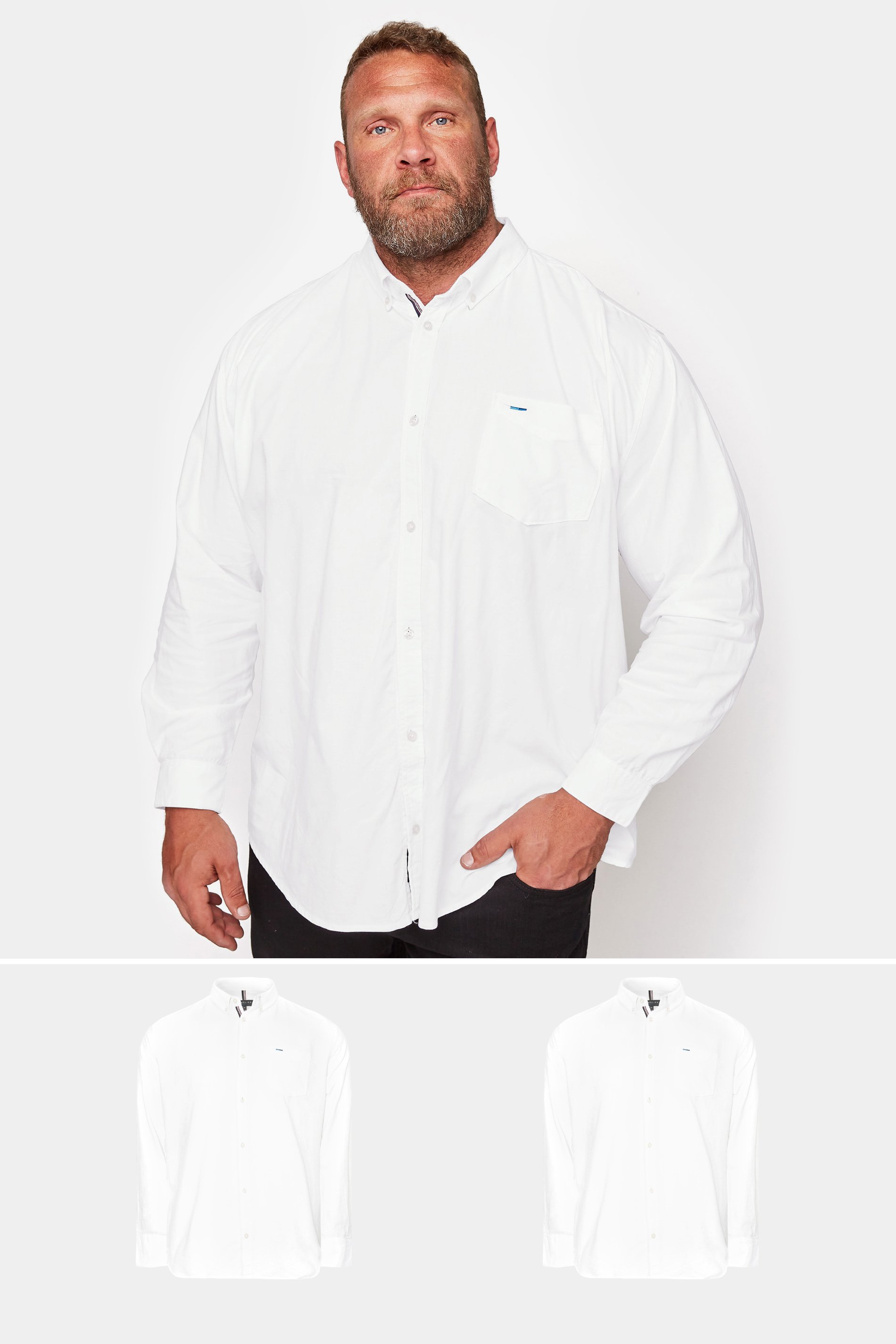 BadRhino Big & Tall White 2 PACK Long Sleeve Oxford Shirts | BadRhino 1