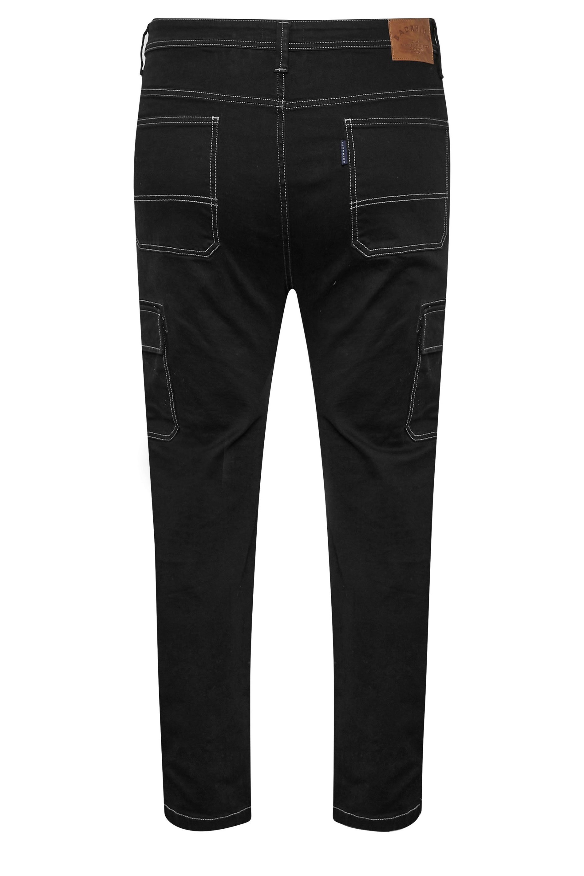 BadRhino Big & Tall Black Contrast Stitch Cargo Jeans | BadRhino 9
