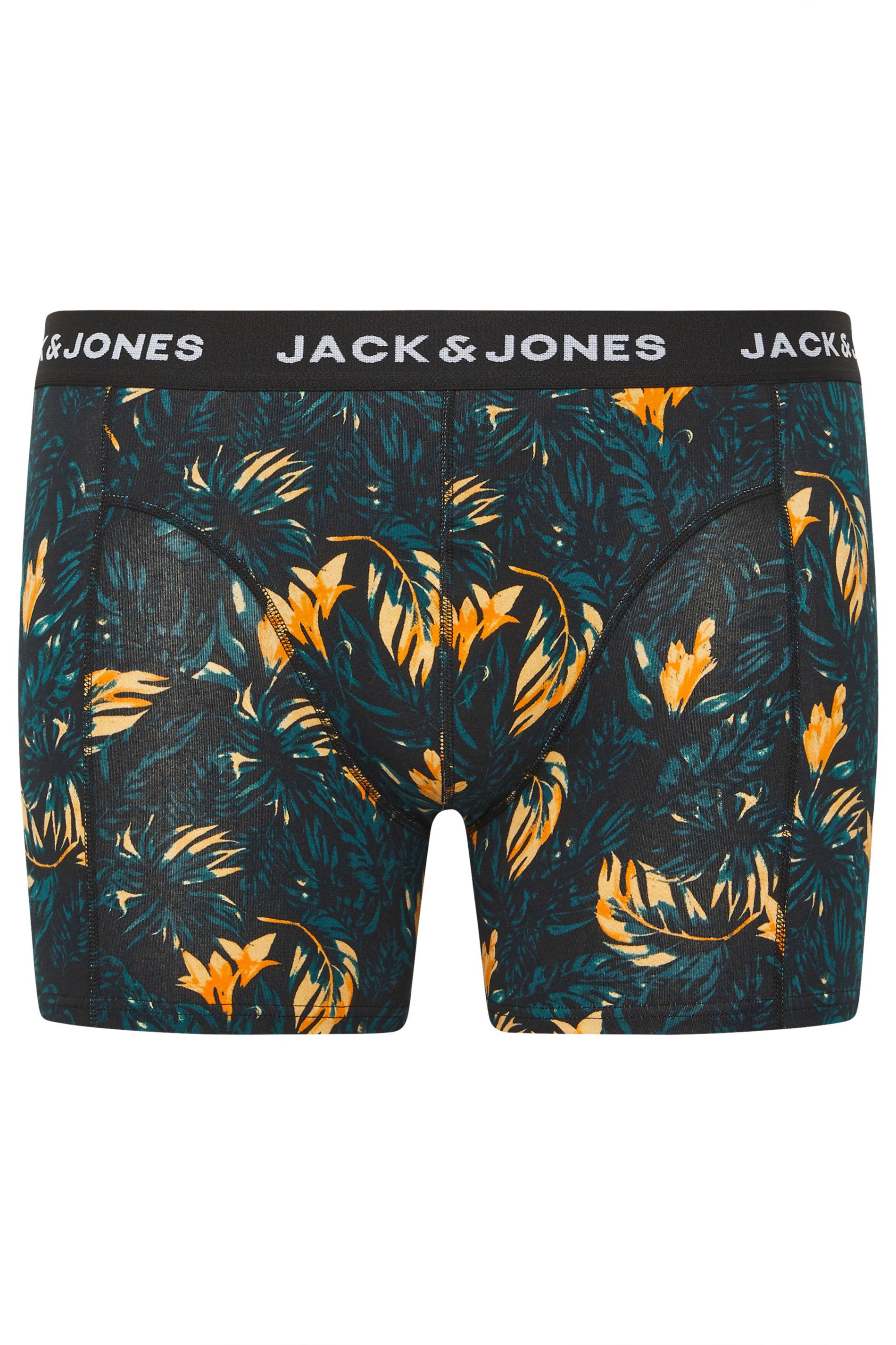 JACK & JONES Big & Tall 3 PACK Black & Teal Blue Printed Boxers | BadRhino 6