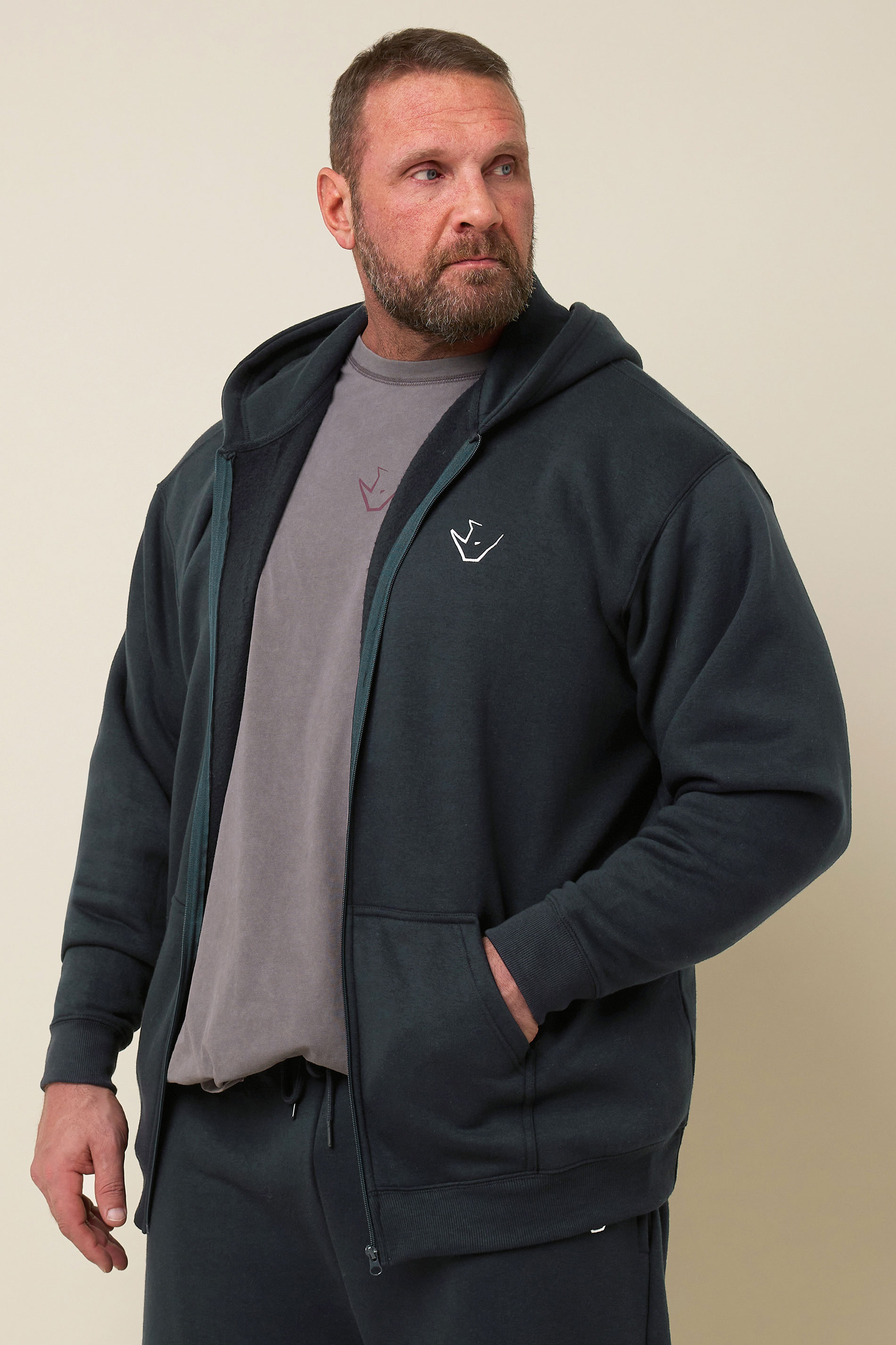 IronRhino Big & Tall Navy Blue 'Rest Day' Zip Through Hoodie | BadRhino 2