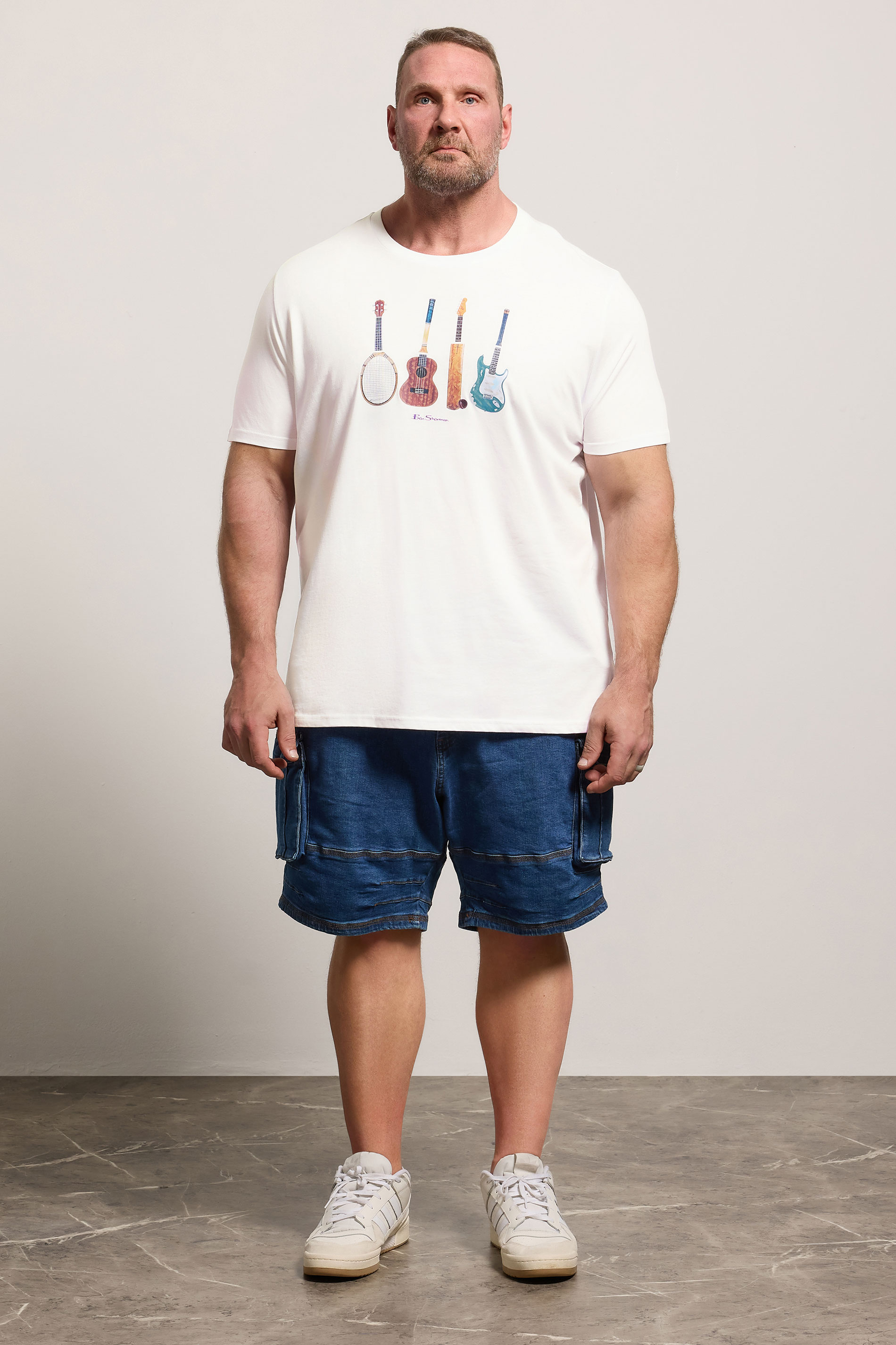 BEN SHERMAN Big & Tall White Guitar Graphic T-Shirt | BadRhino 1