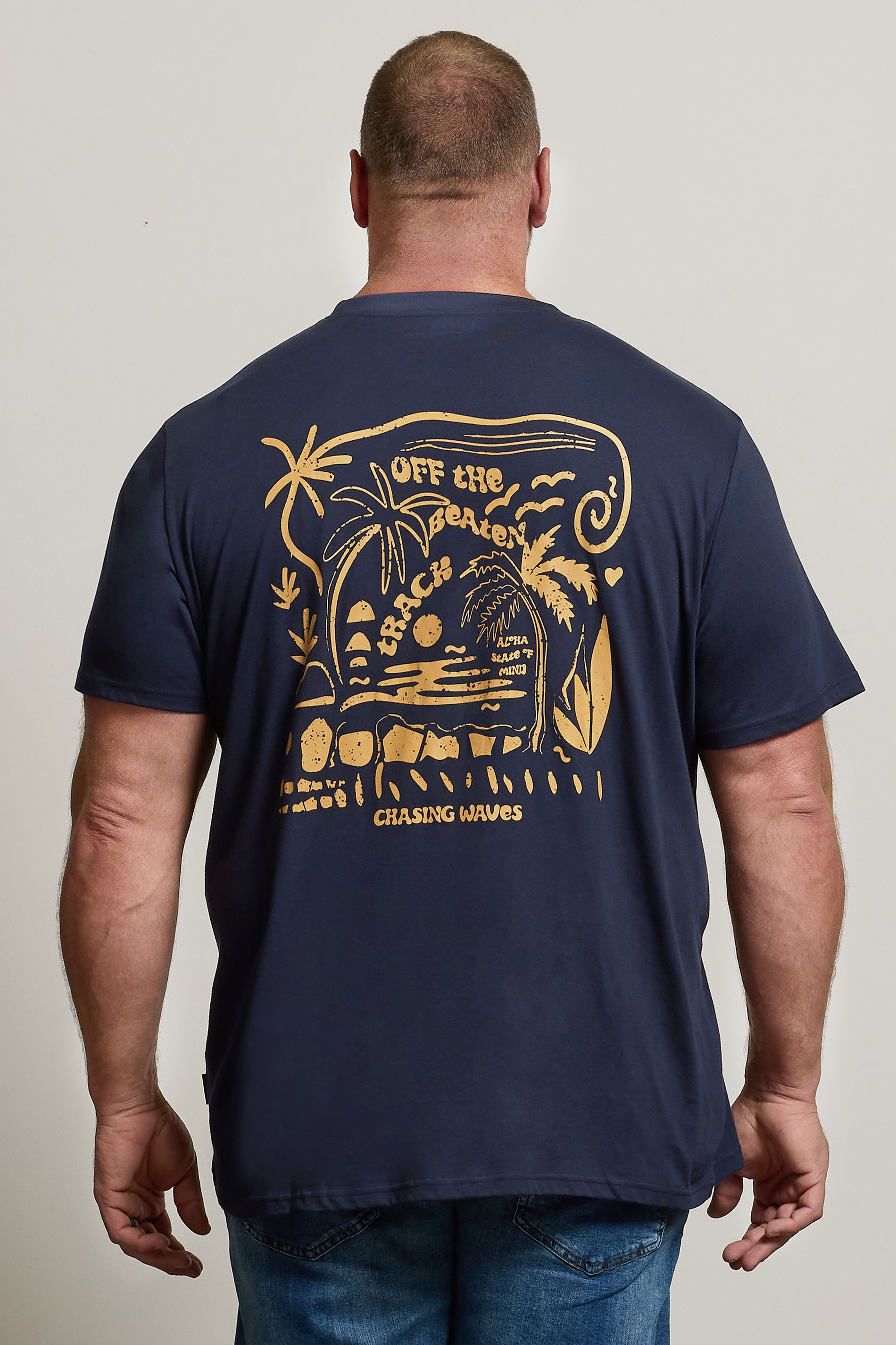 BadRhino Big & Tall Navy Blue 'Chasing Waves' Graphic T-Shirt | BadRhino 3