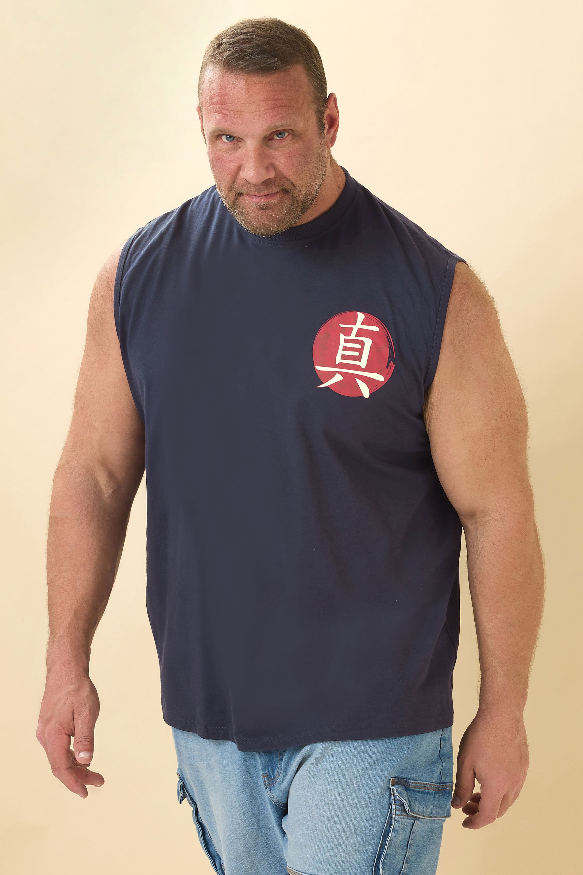 BadRhino Big & Tall Navy Blue Japanese Graphic Print Vest Top | BadRhino 3