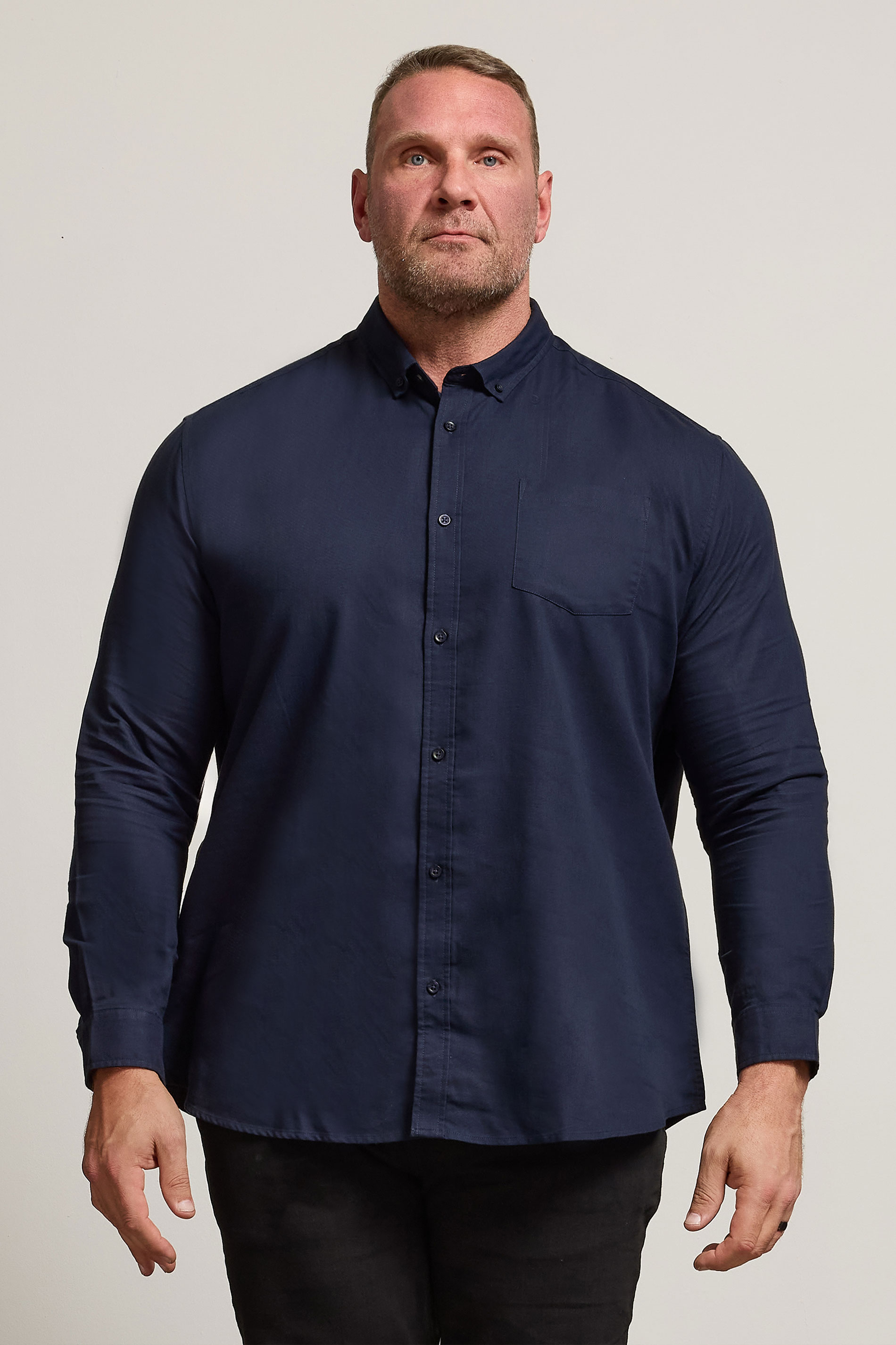 BadRhino Big & Tall Navy Blue Long Sleeve Oxford Shirt | BadRhino 1