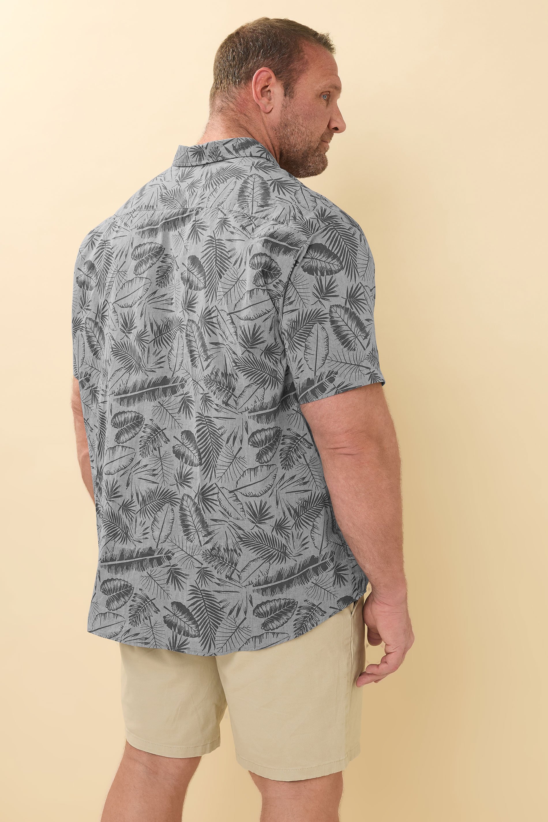 BadRhino Big & Tall Chambray Grey Tonal Leaf Print Shirt | BadRhino 4