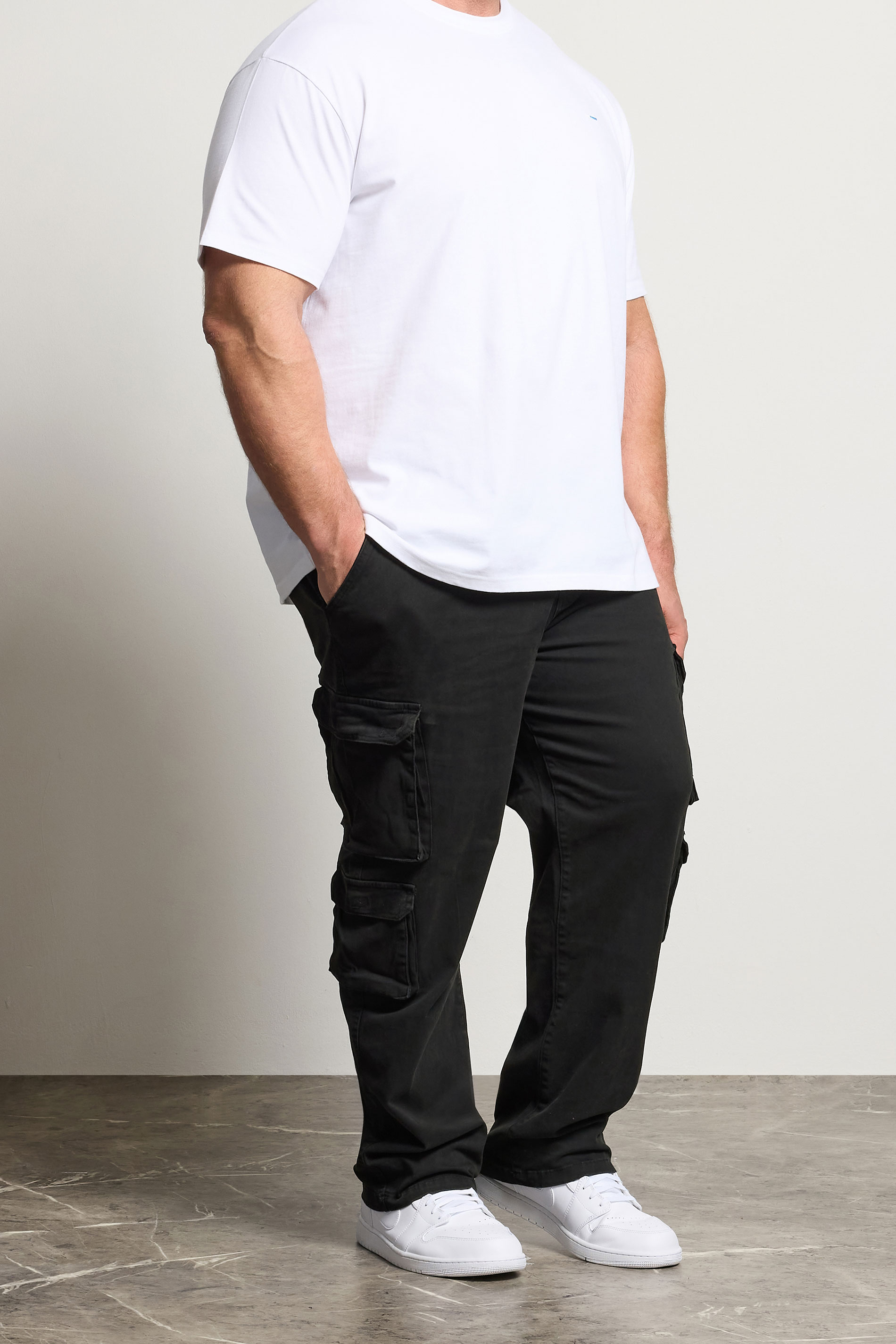 BadRhino Big & Tall Black Acid Wash Double Pocket Cargo Trousers | BadRhino 3