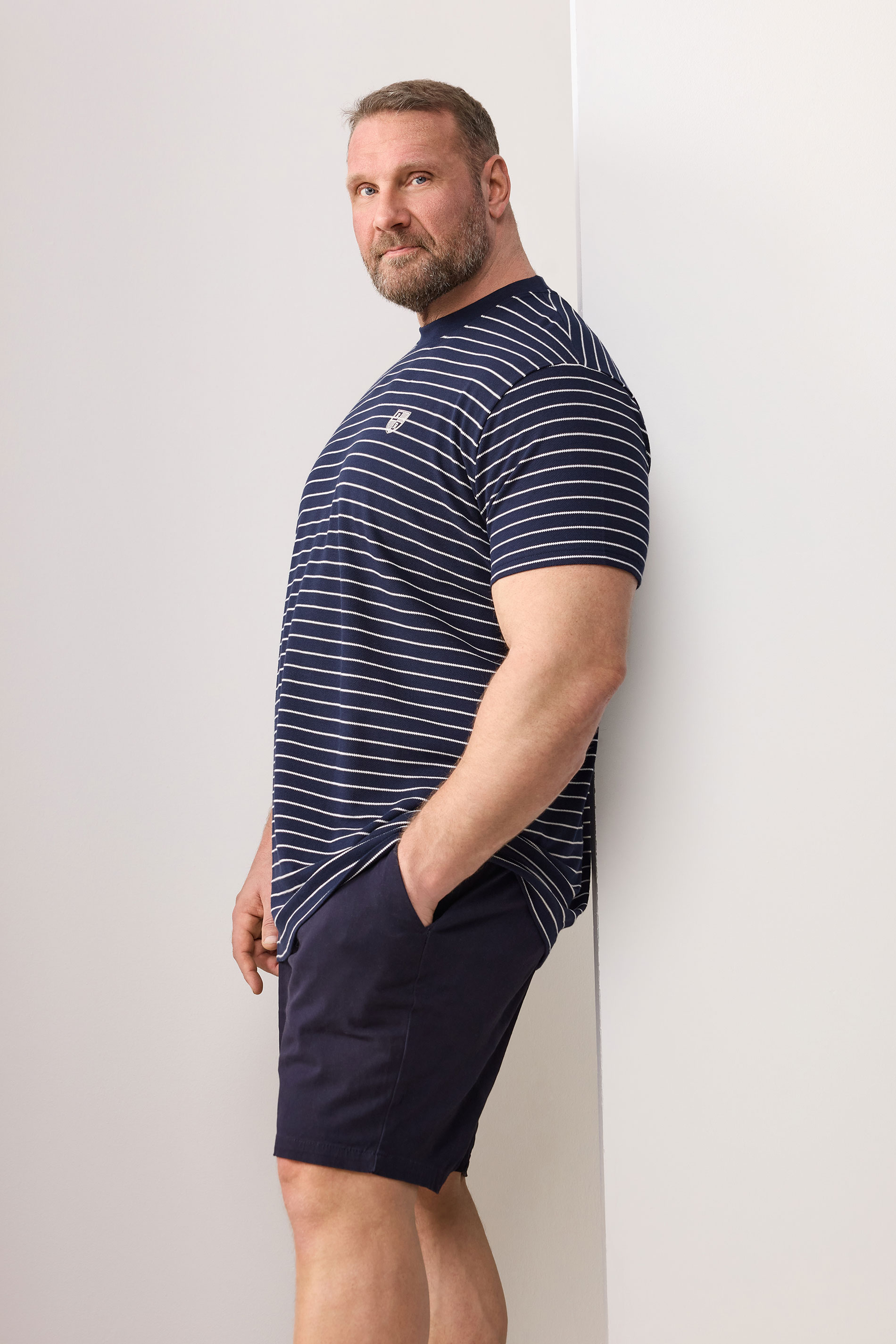 BadRhino Big & Tall Navy Blue Stripe Pique T-Shirt | BadRhino 6