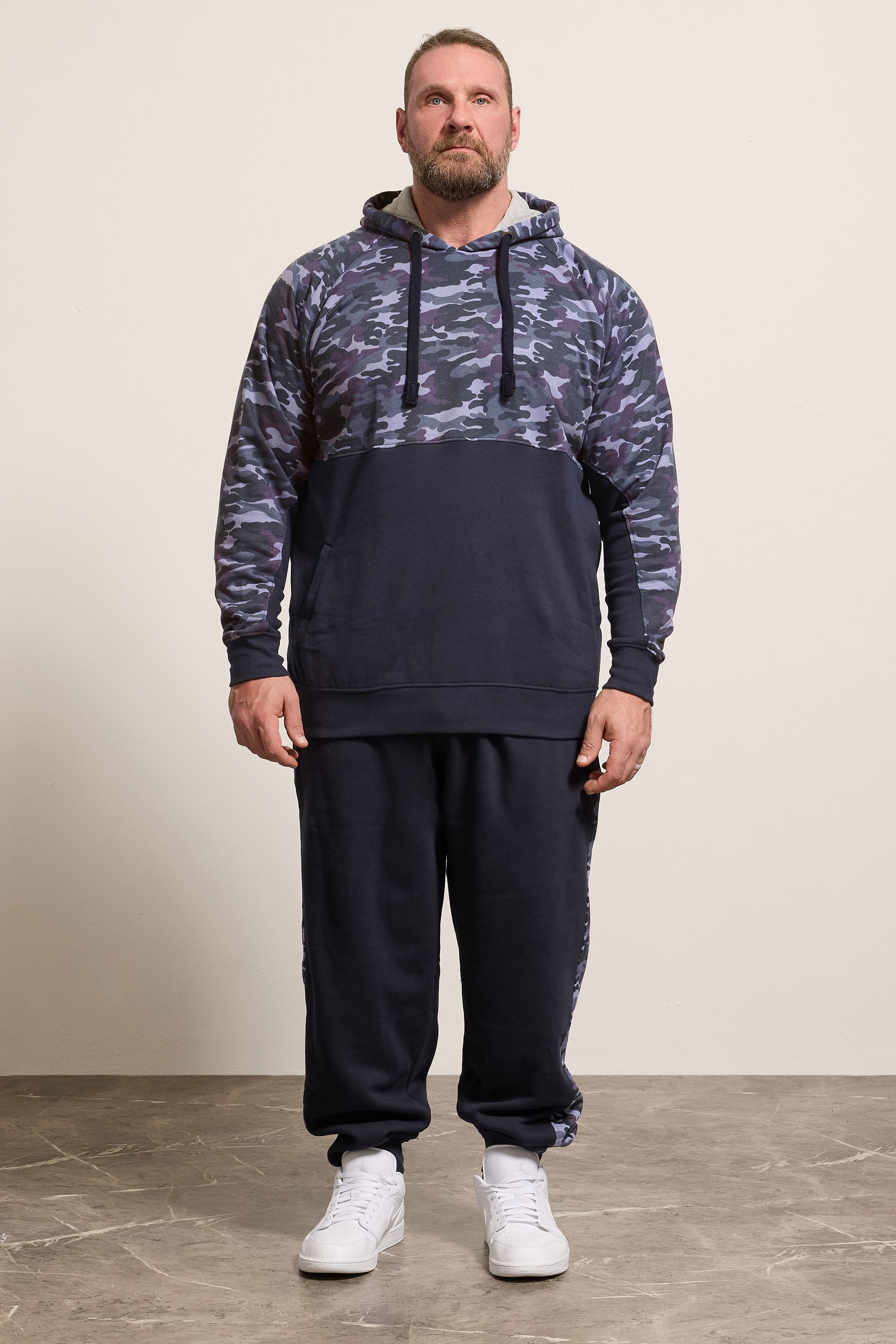 KAM Big & Tall Navy Blue Camo Colour Block Hoodie | BadRhino 1