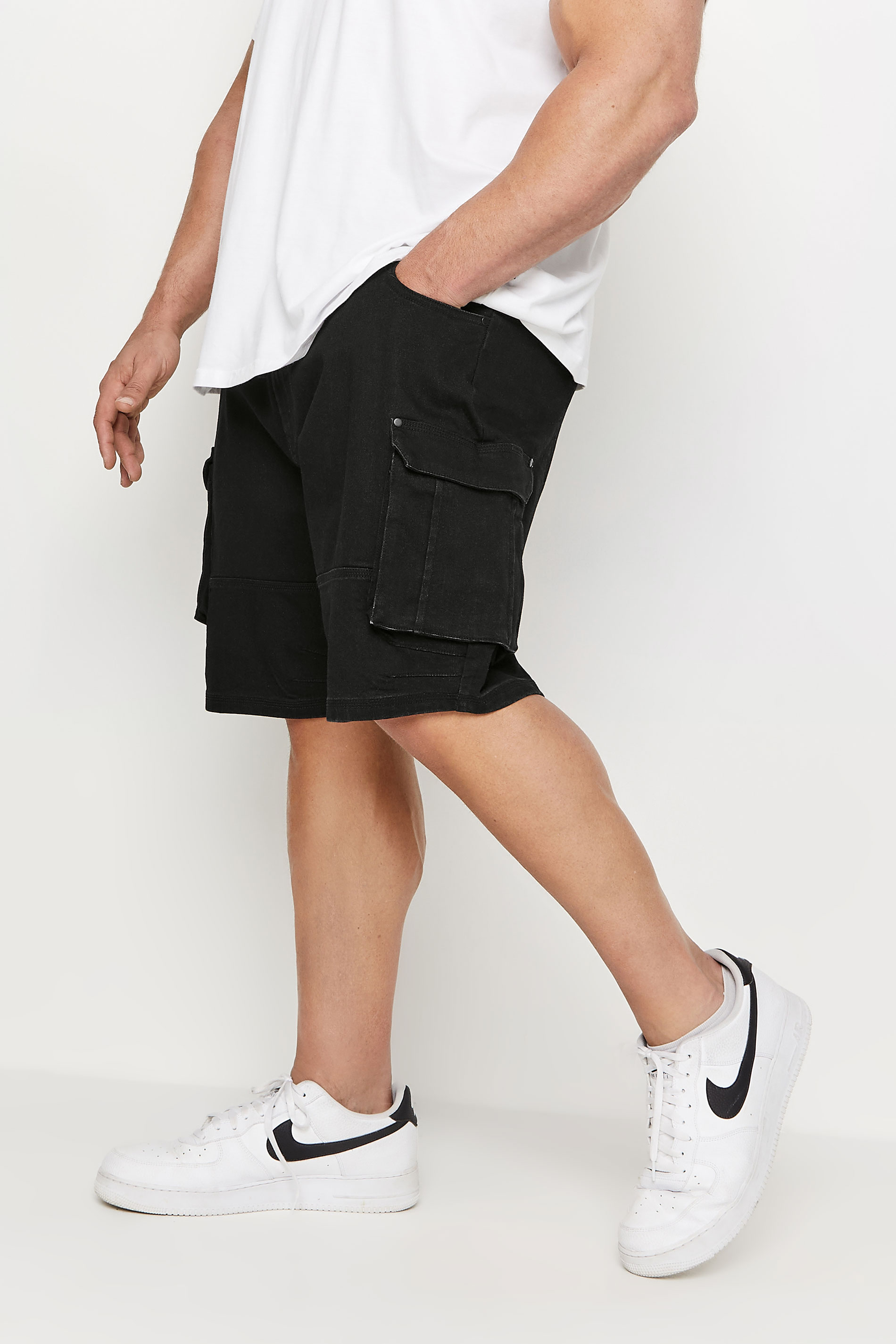 BadRhino Big & Tall Black Elasticated Waist Denim Cargo Shorts | BadRhino 1