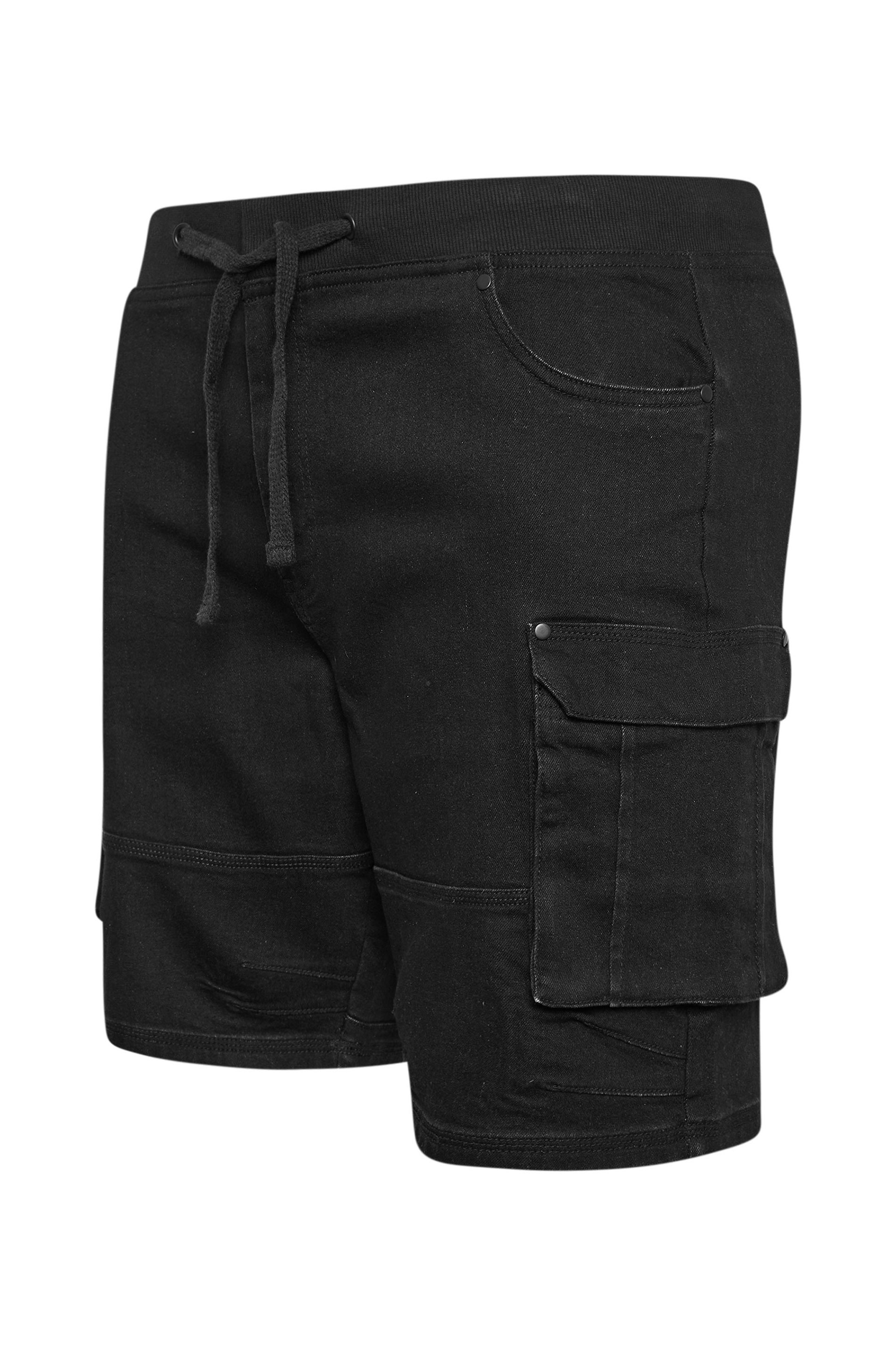 BadRhino Big & Tall Black Elasticated Waist Denim Cargo Shorts | BadRhino 7