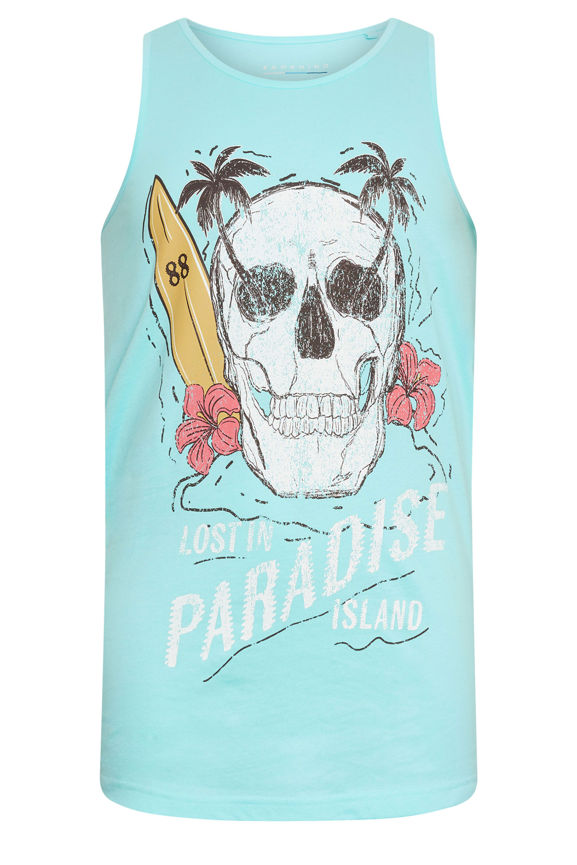 BadRhino Big & Tall Light Blue 'Lost In Paradise Island' Slogan Vest Top | BadRhino 2