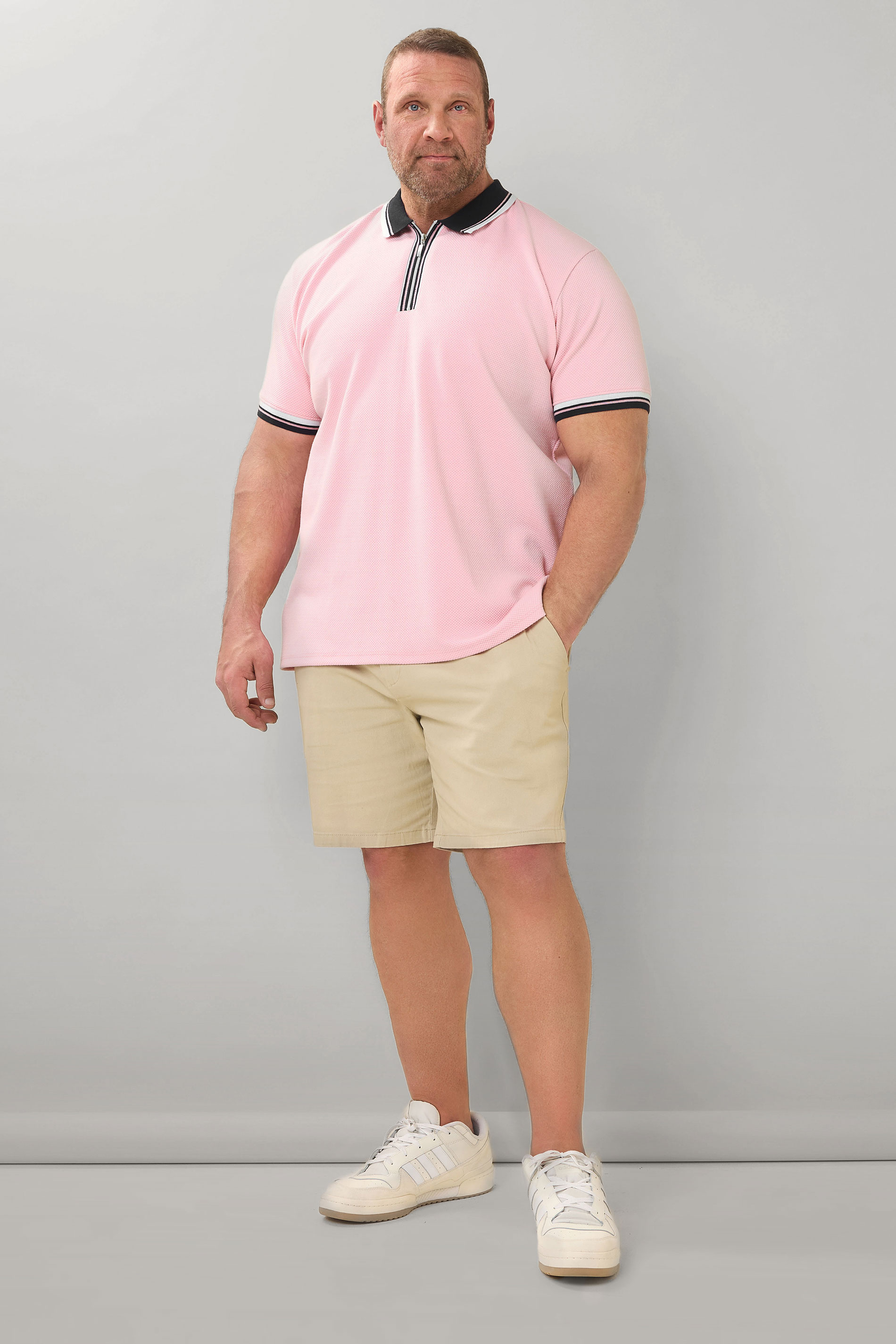 BadRhino Big & Tall Pink Seersucker Textured Zip Polo Shirt | BadRhino 2