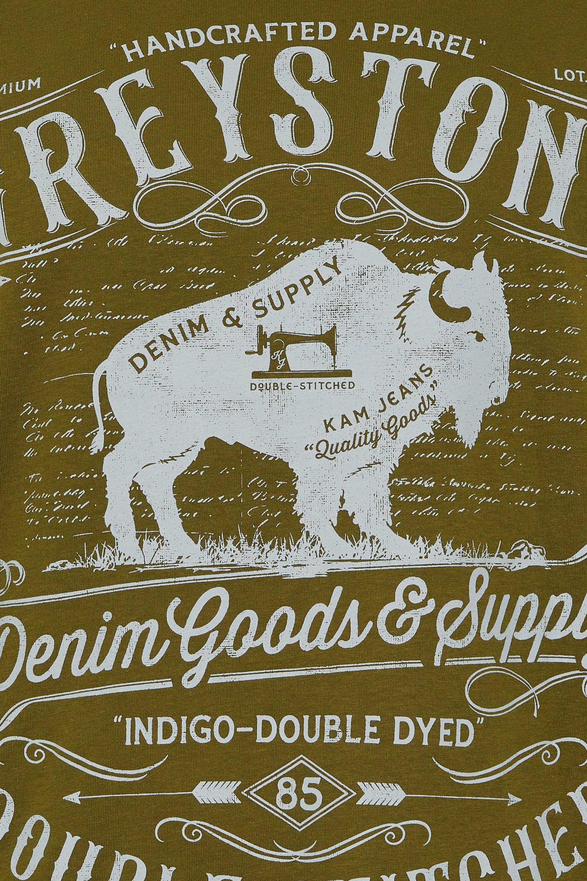 KAM Olive Green 'Greystone' Graphic Print T-Shirt | BadRhino 5