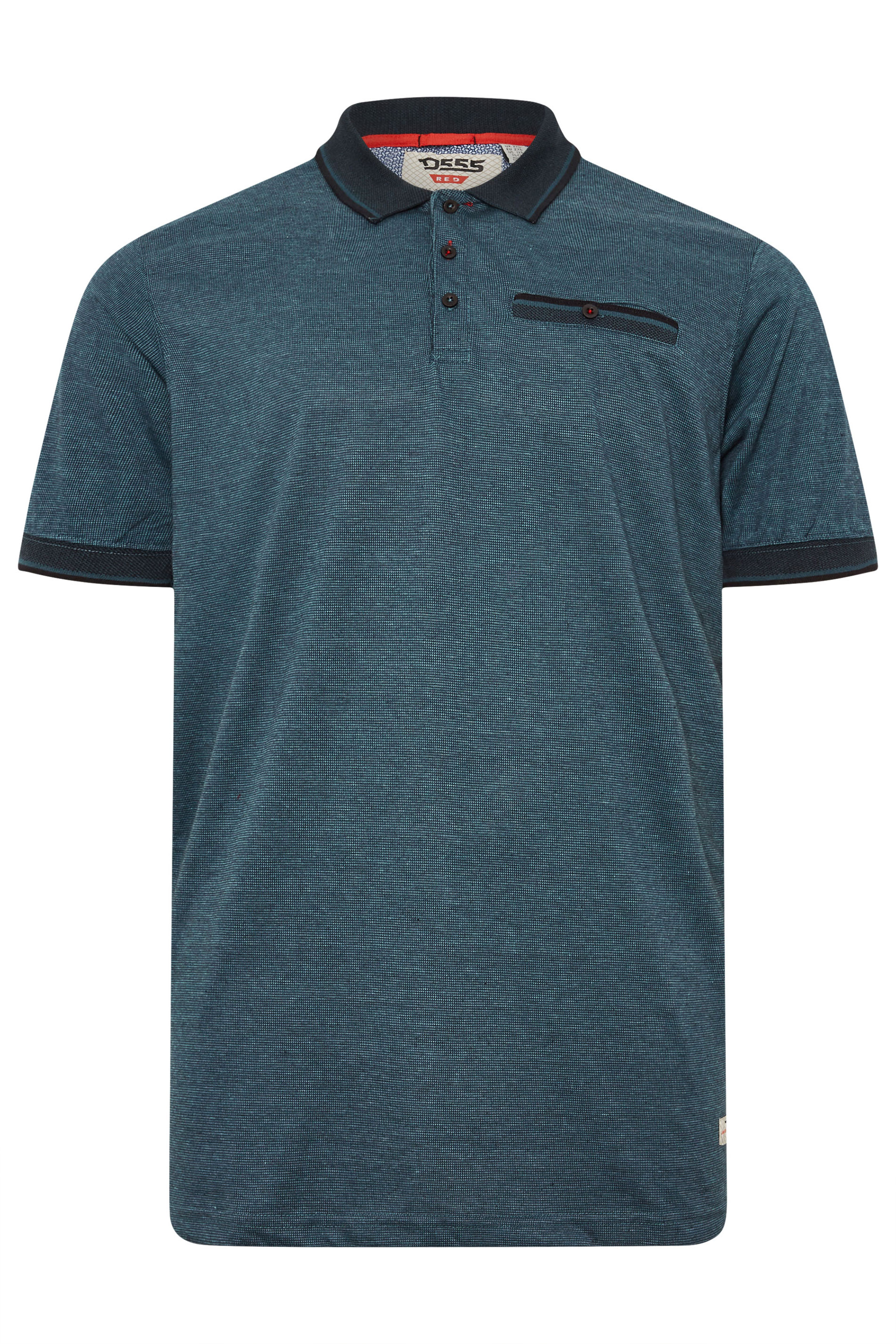 D555 Big & Tall Teal Blue Textured Jacquard Polo Shirt | BadRhino 3