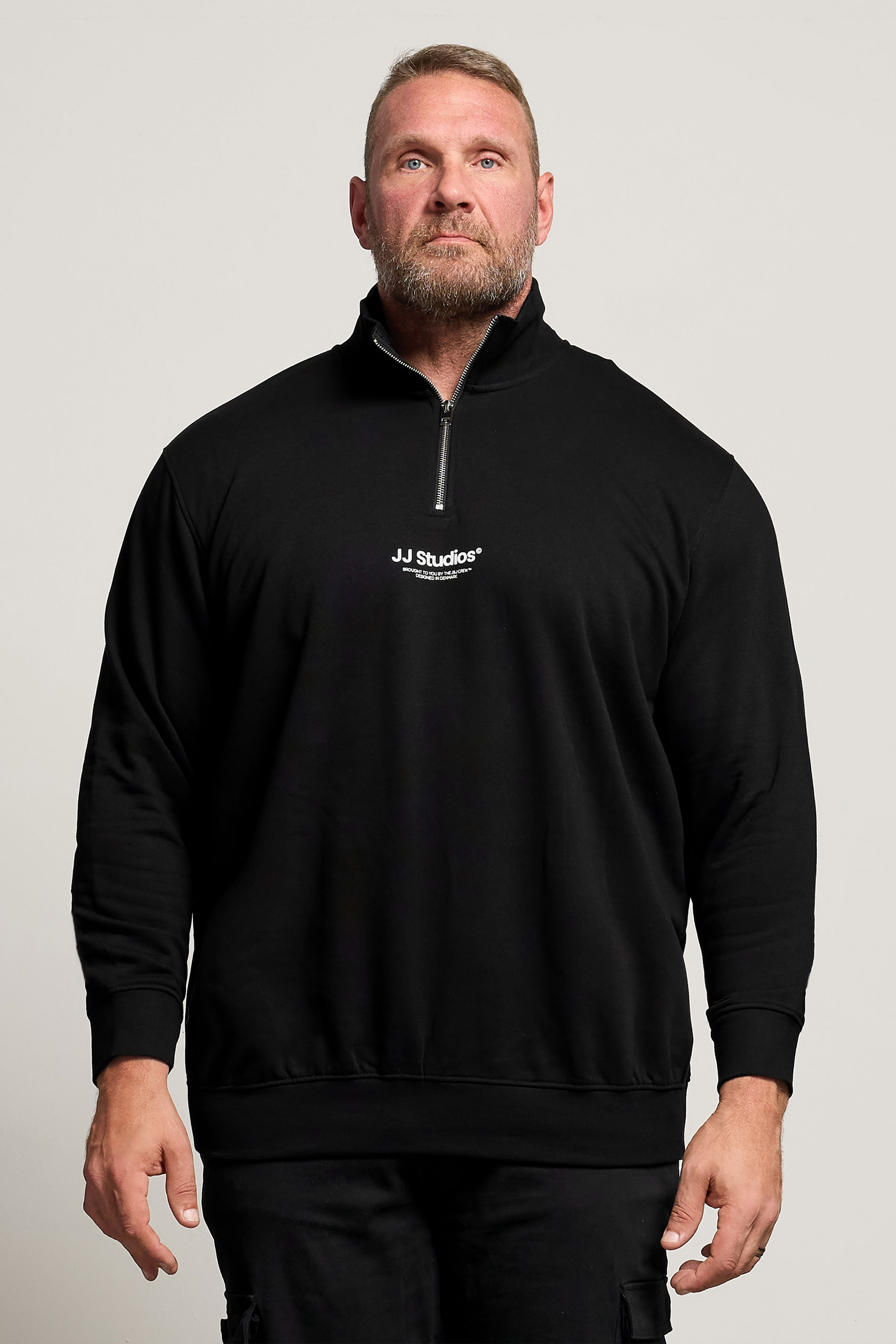 JACK & JONES Big & Tall Black JJ Studio Quarter Zip Sweatshirt | BadRhino 2