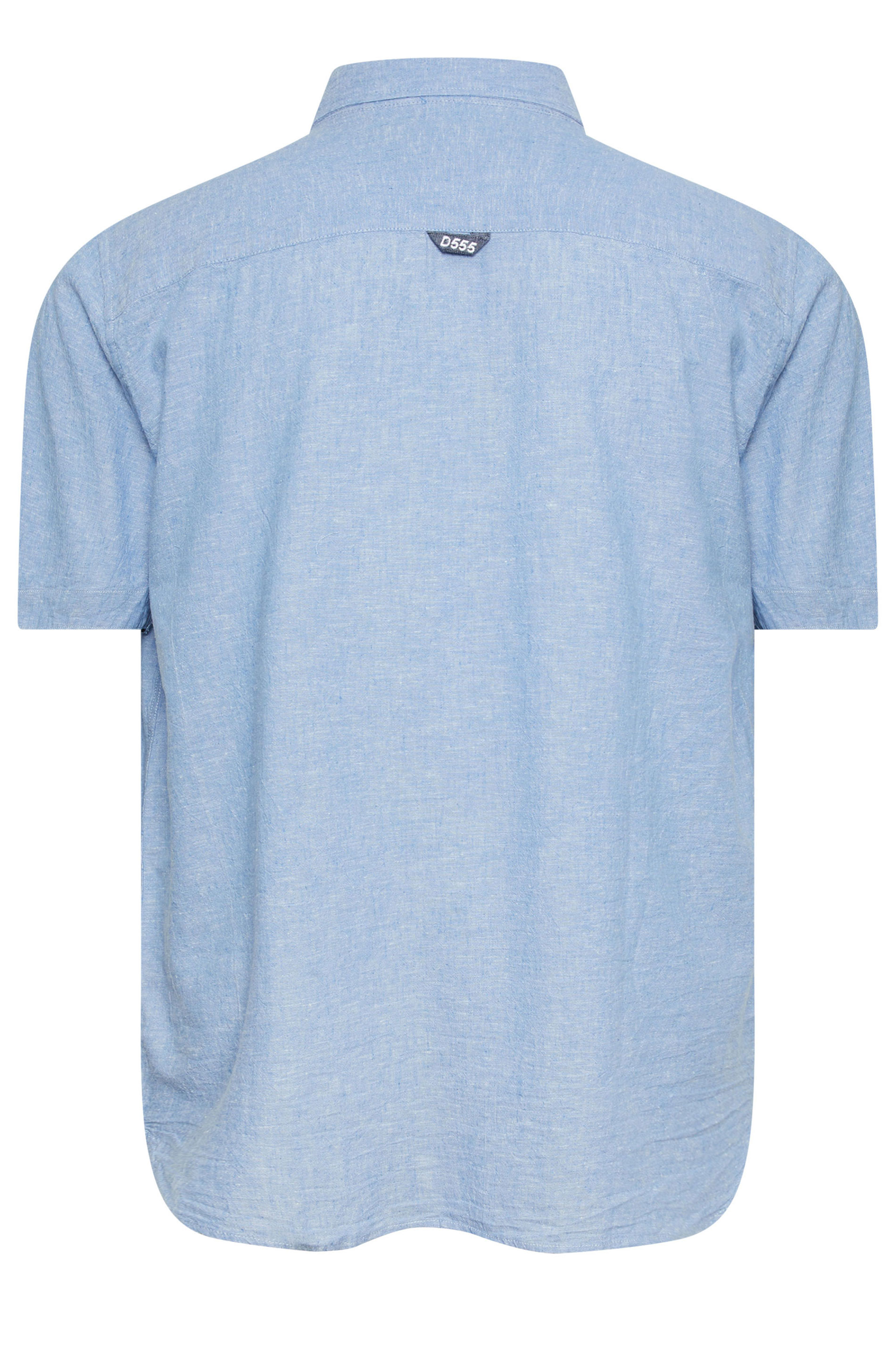 D555 Big & Tall Light Blue Linen Mix Short Sleeve Shirt | BadRhino 4