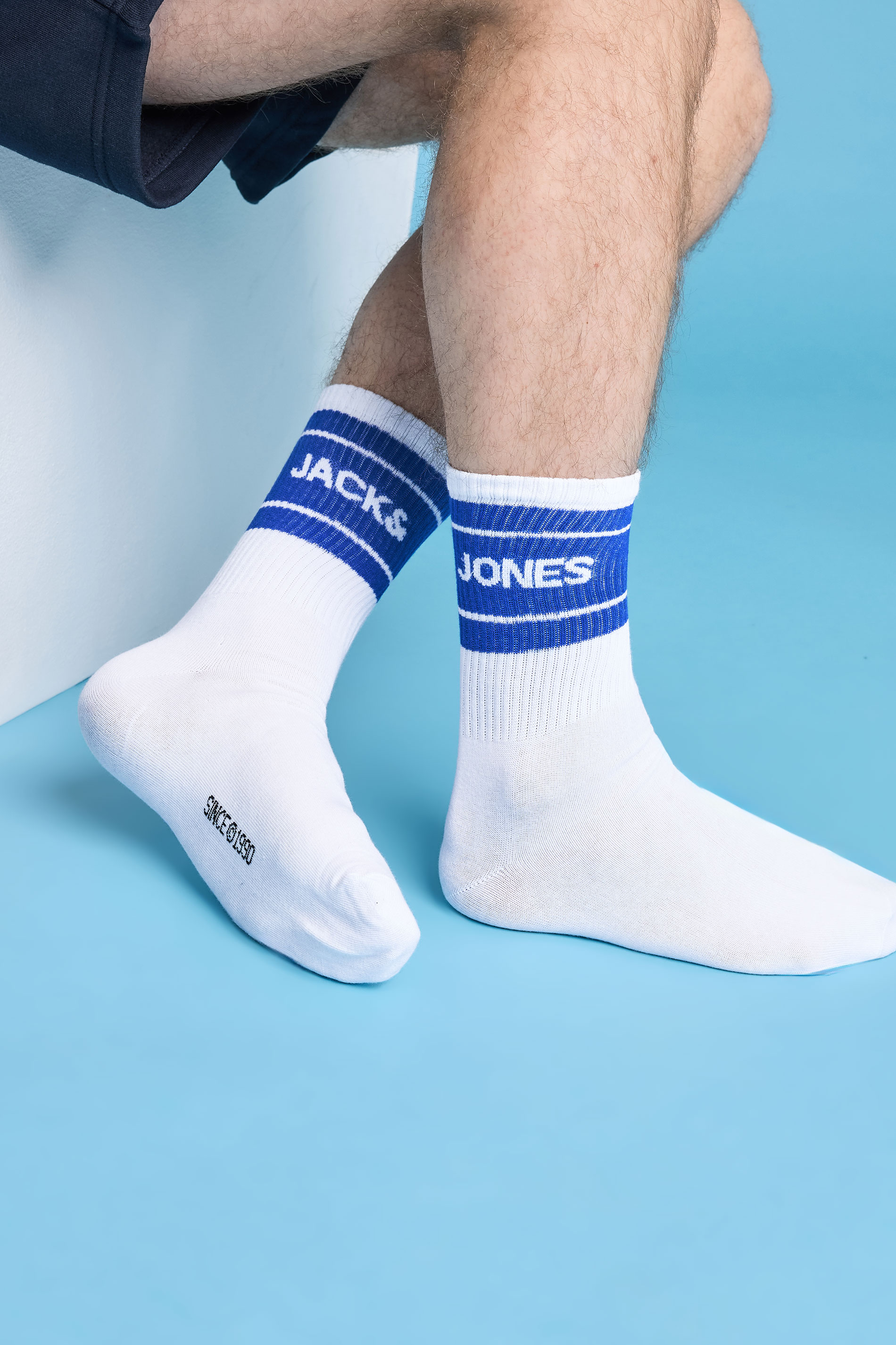 JACK & JONES 3 Pack Blue & White Tennis Socks | BadRhino 1