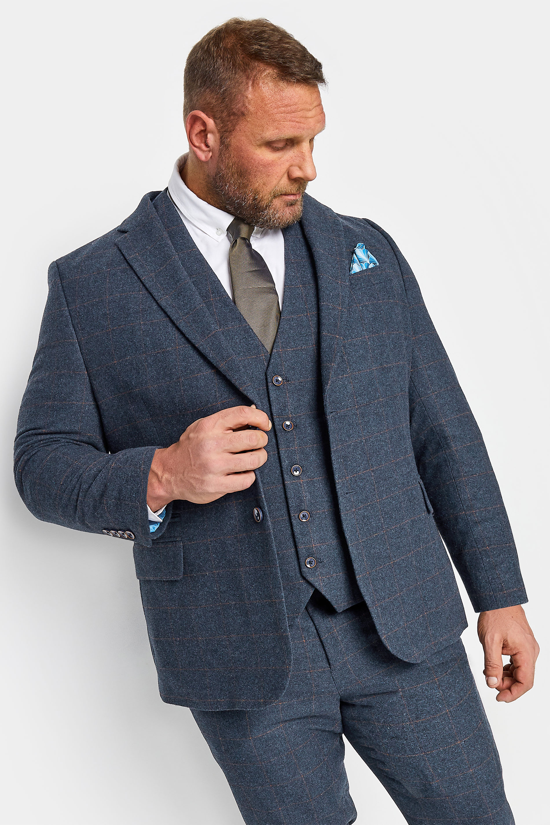 BadRhino Big & Tall Blue Tweed Check Wool Mix Suit Jacket | BadRhino 2