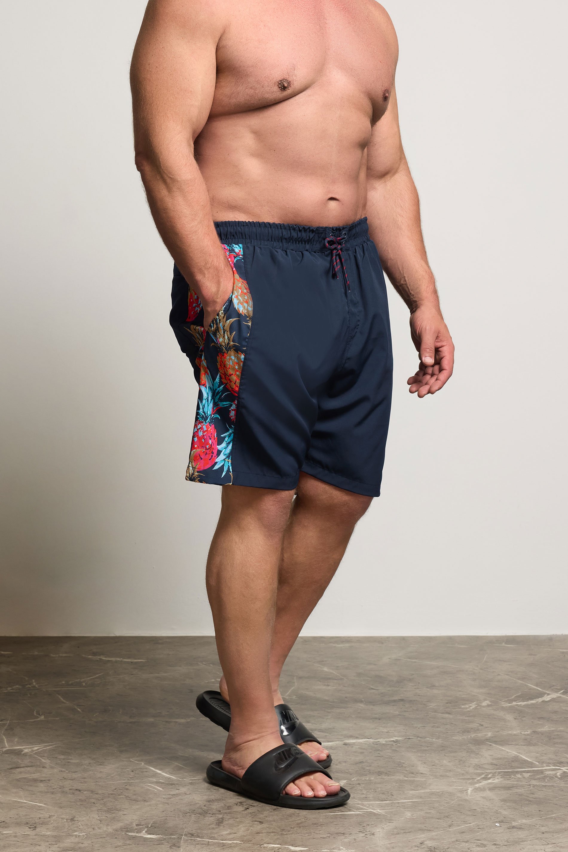 KAM Big & Tall Navy Blue Pineapple Swim Shorts | BadRhino 1