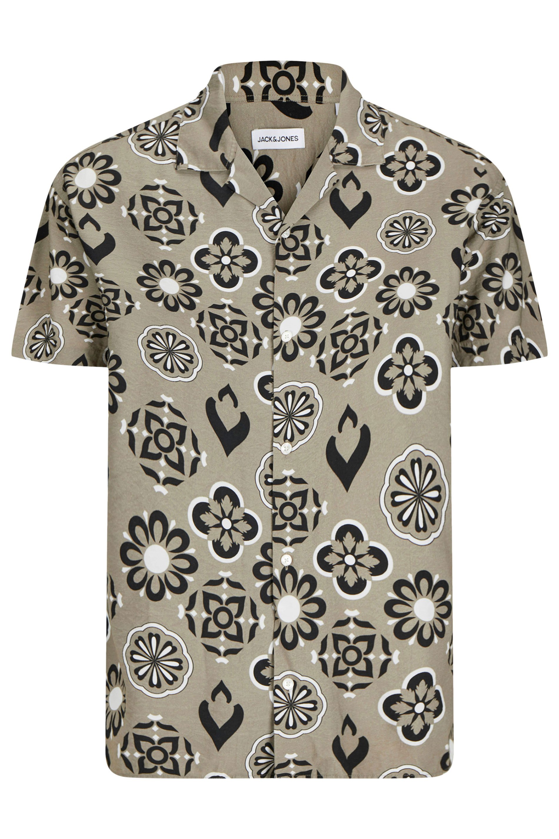 JACK & JONES Big & Tall Coriander Green Printed Resort Shirt | BadRhino 2