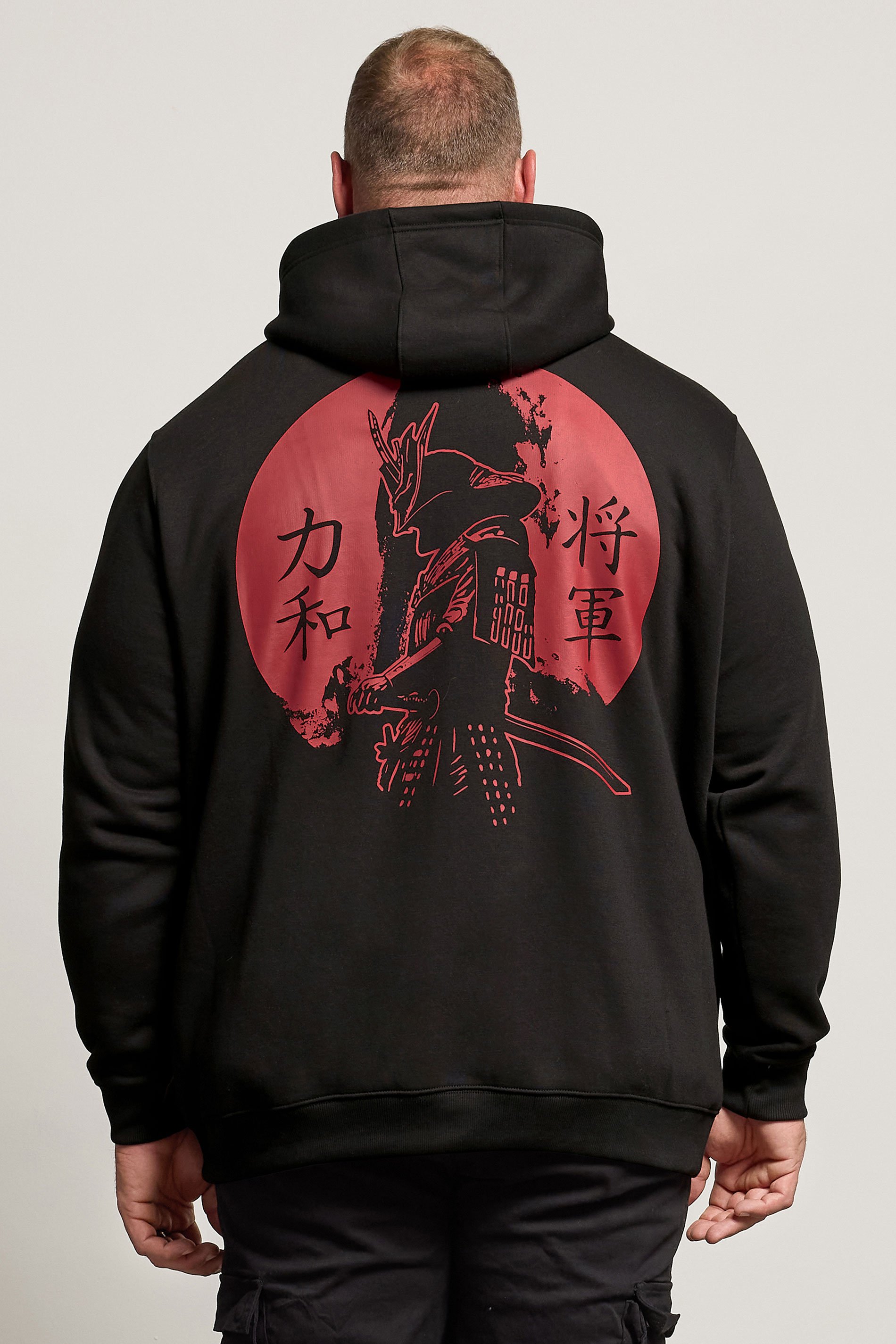 BadRhino Big & Tall Black Japanese 'Samurai' Zip Through Hoodie | BadRhino 3