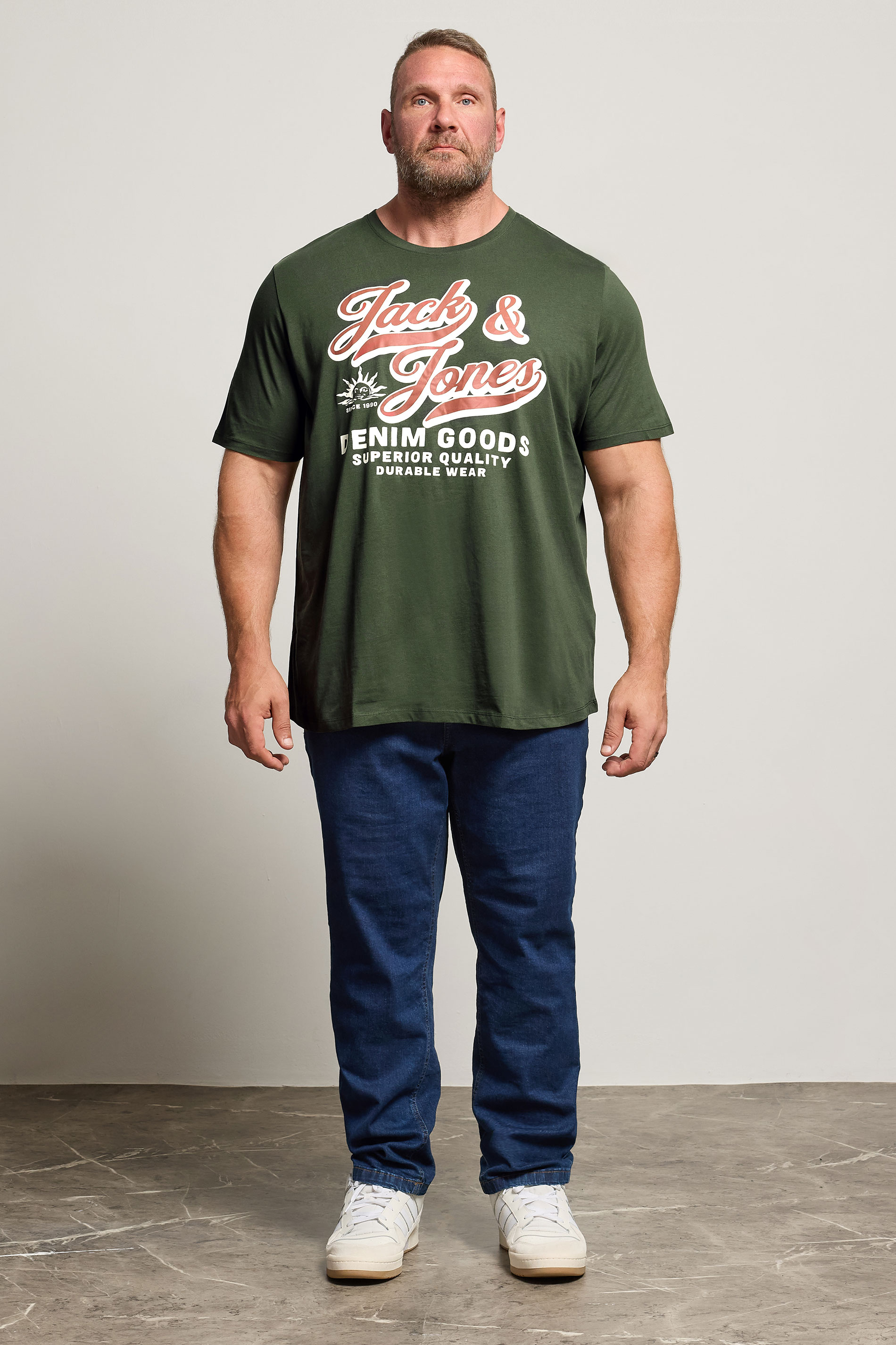 JACK & JONES Big & Tall Green Logo Chest Print T-Shirt | BadRhino 2