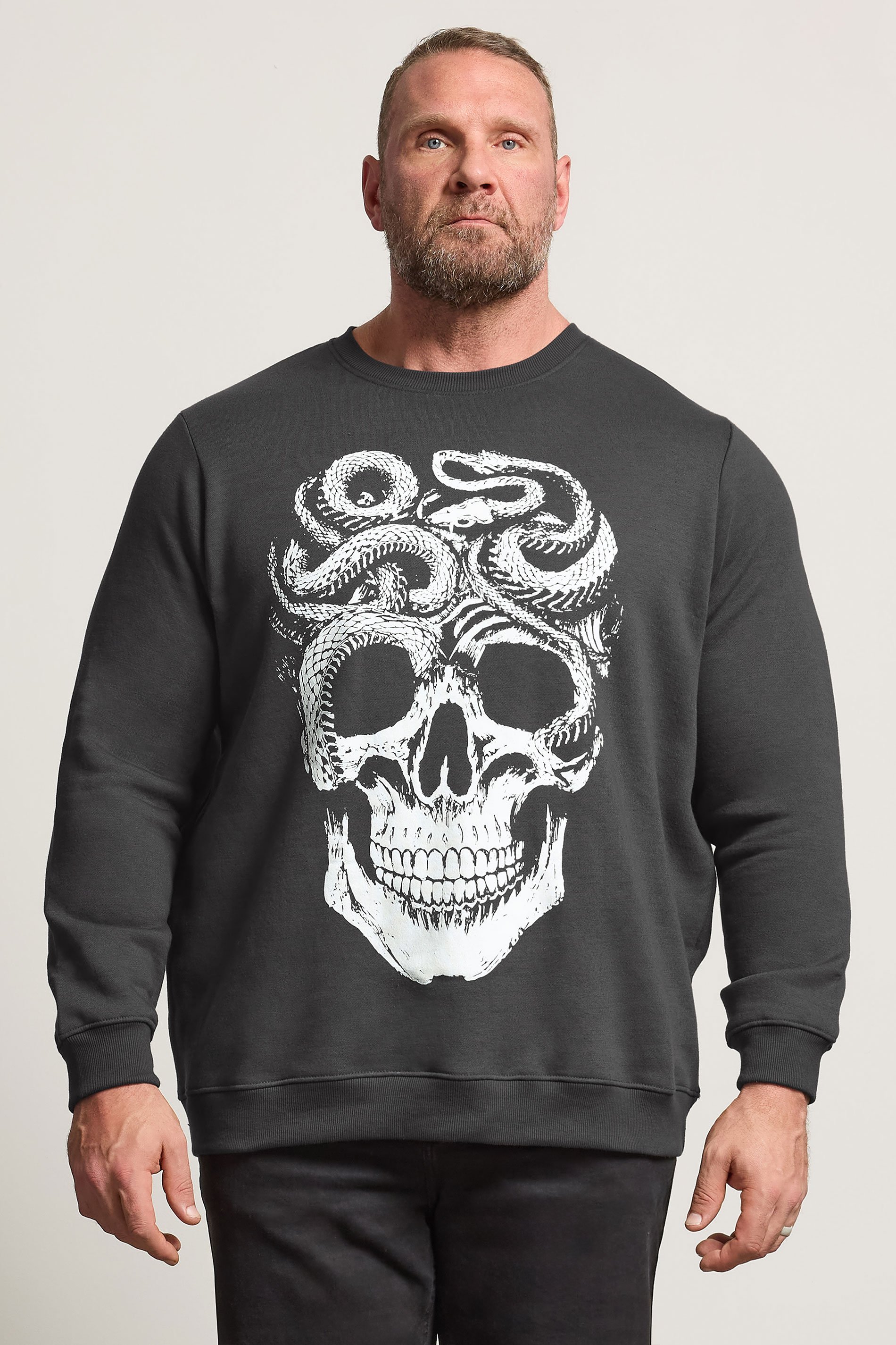 BadRhino Big & Tall Ebony Grey Skull & Snake Graphic Sweatshirt | BadRhino 1