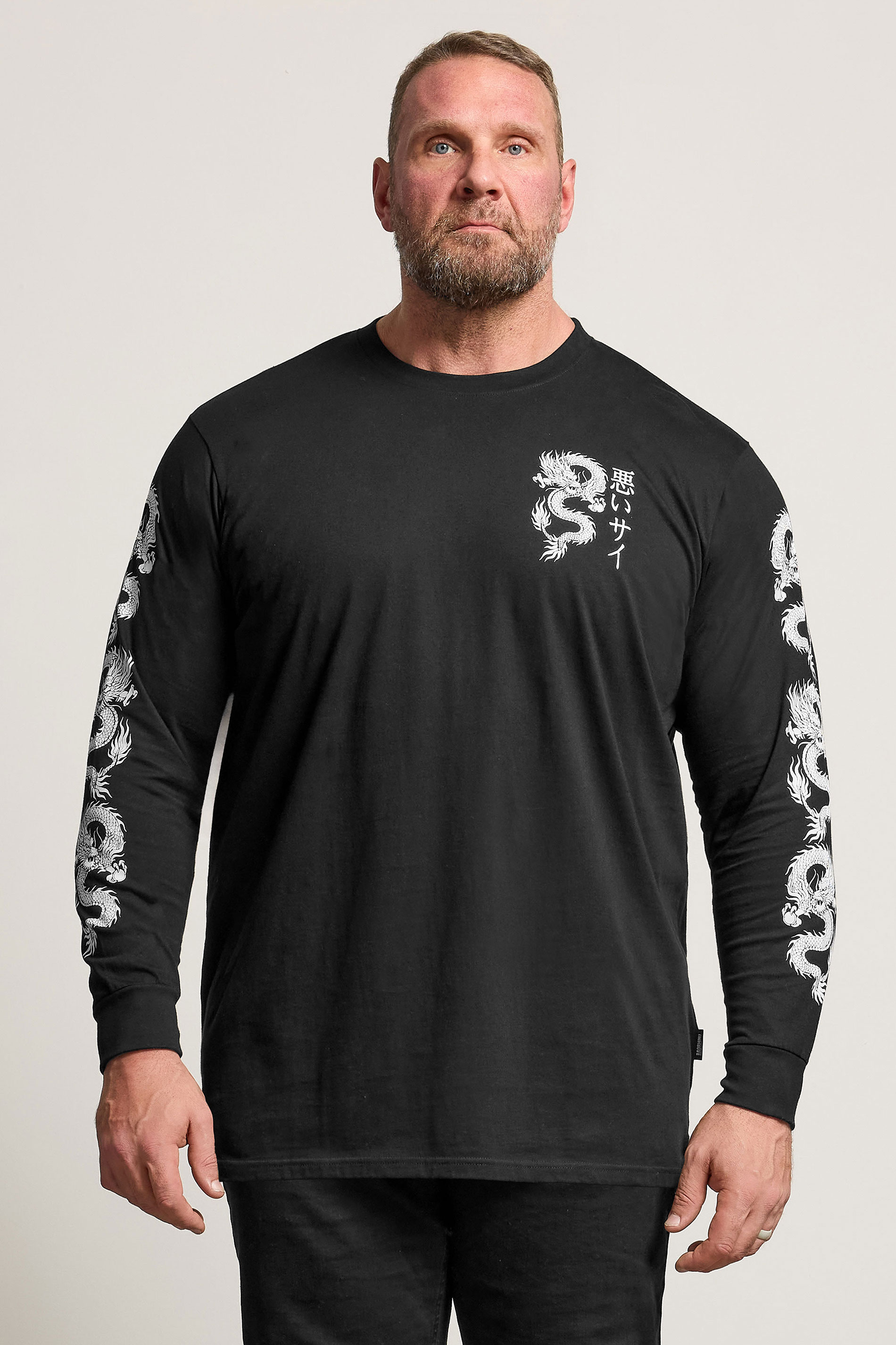 BadRhino Big & Tall Black Extra Long Dragon Graphic Long Sleeve T-shirt | BadRhino 1