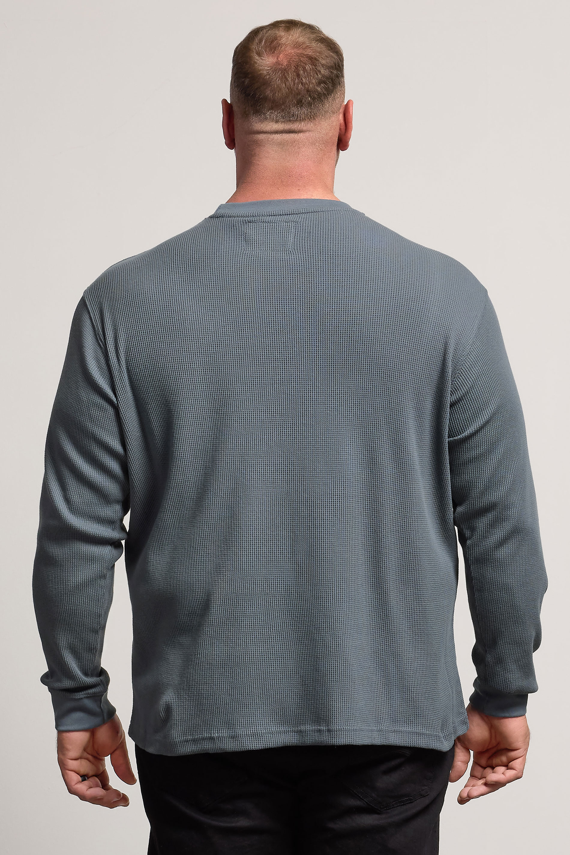 BadRhino Big & Tall Storm Blue Waffle Texture Long sleeve T-Shirt | BadRhino 3