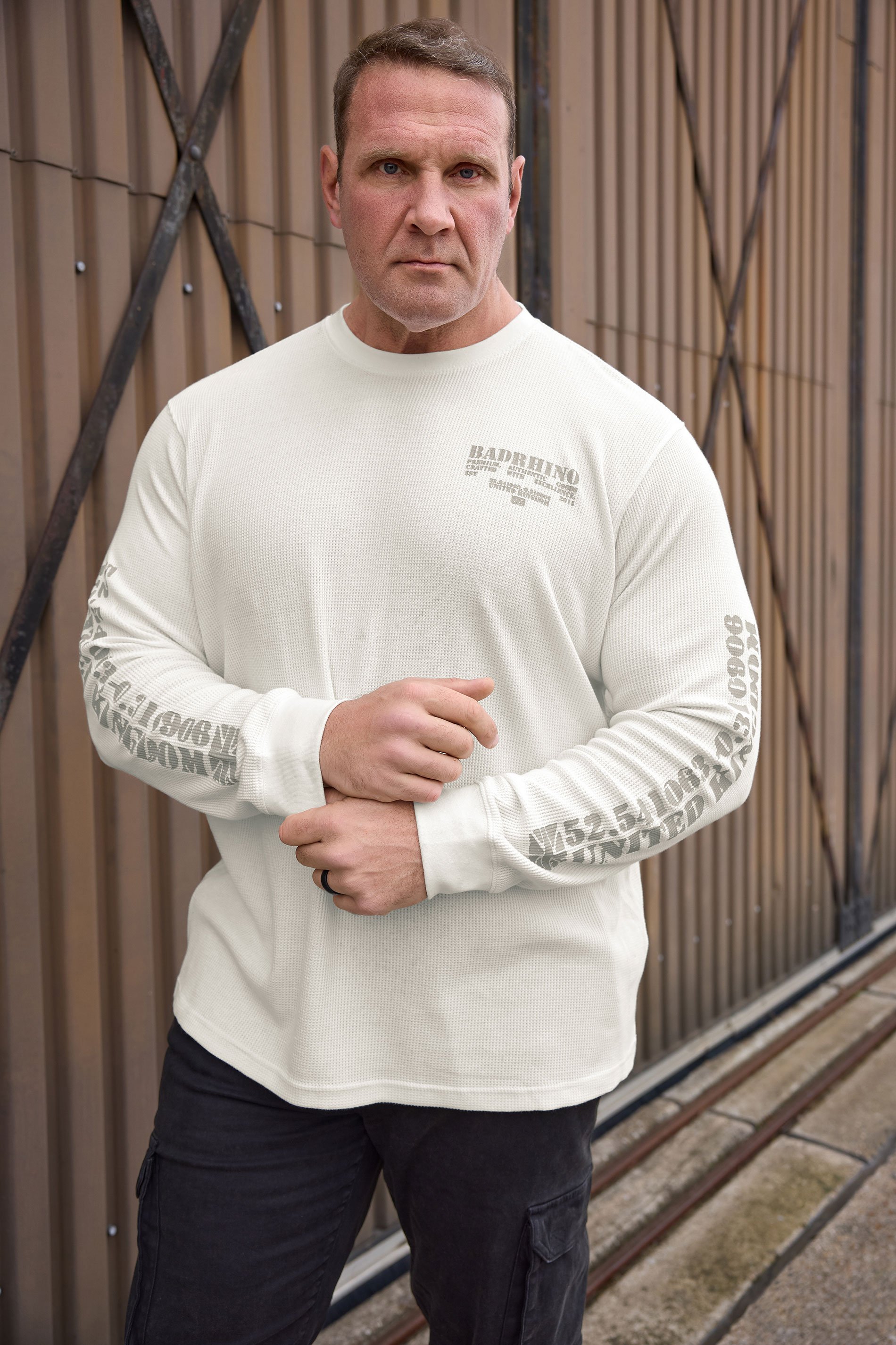 BadRhino Big & Tall Off-White Military Waffle Texture Long sleeve T-Shirt | BadRhino 1