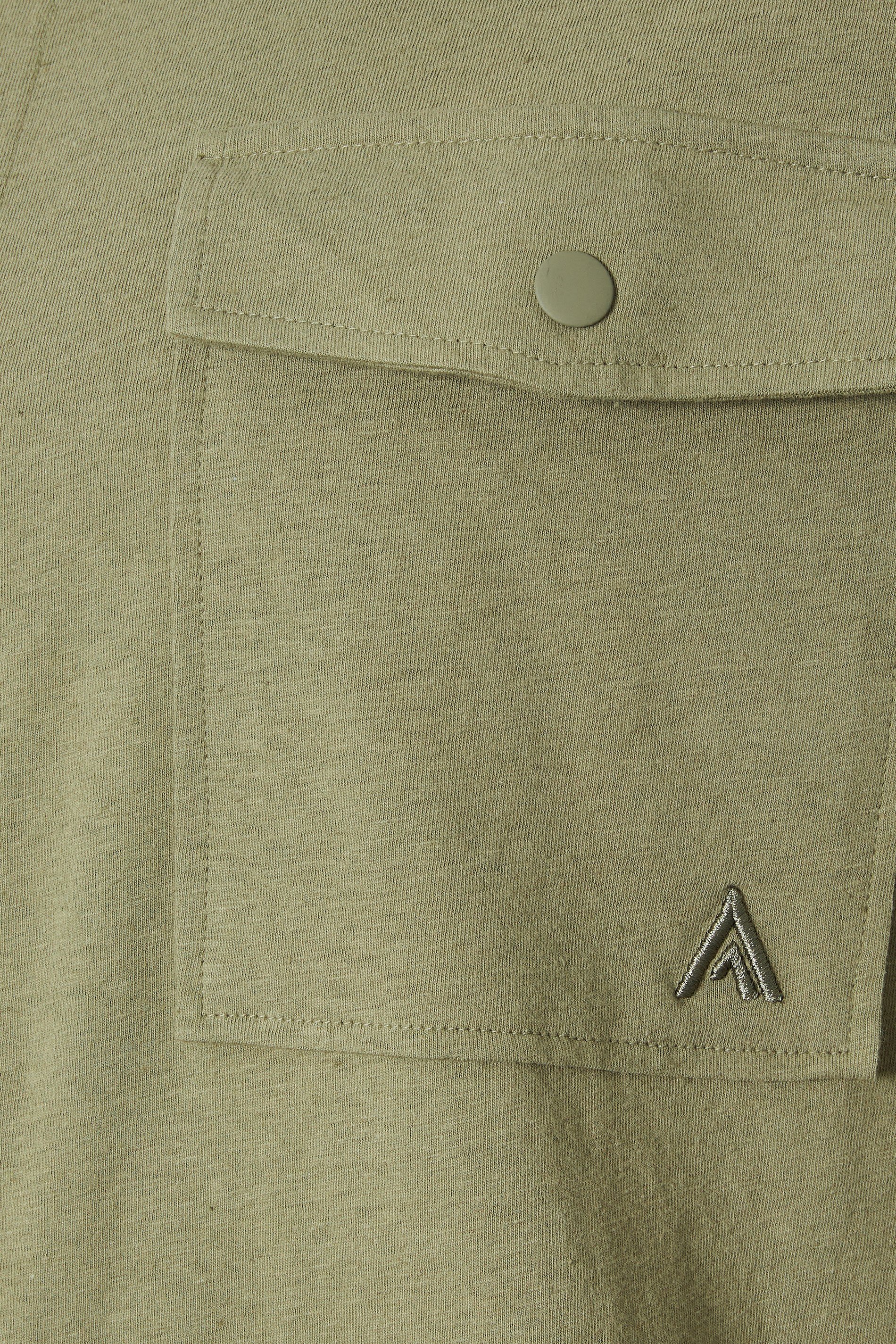 STUDIO A Big & Tall Khaki Green Linen Overshirt | BadRhino 3