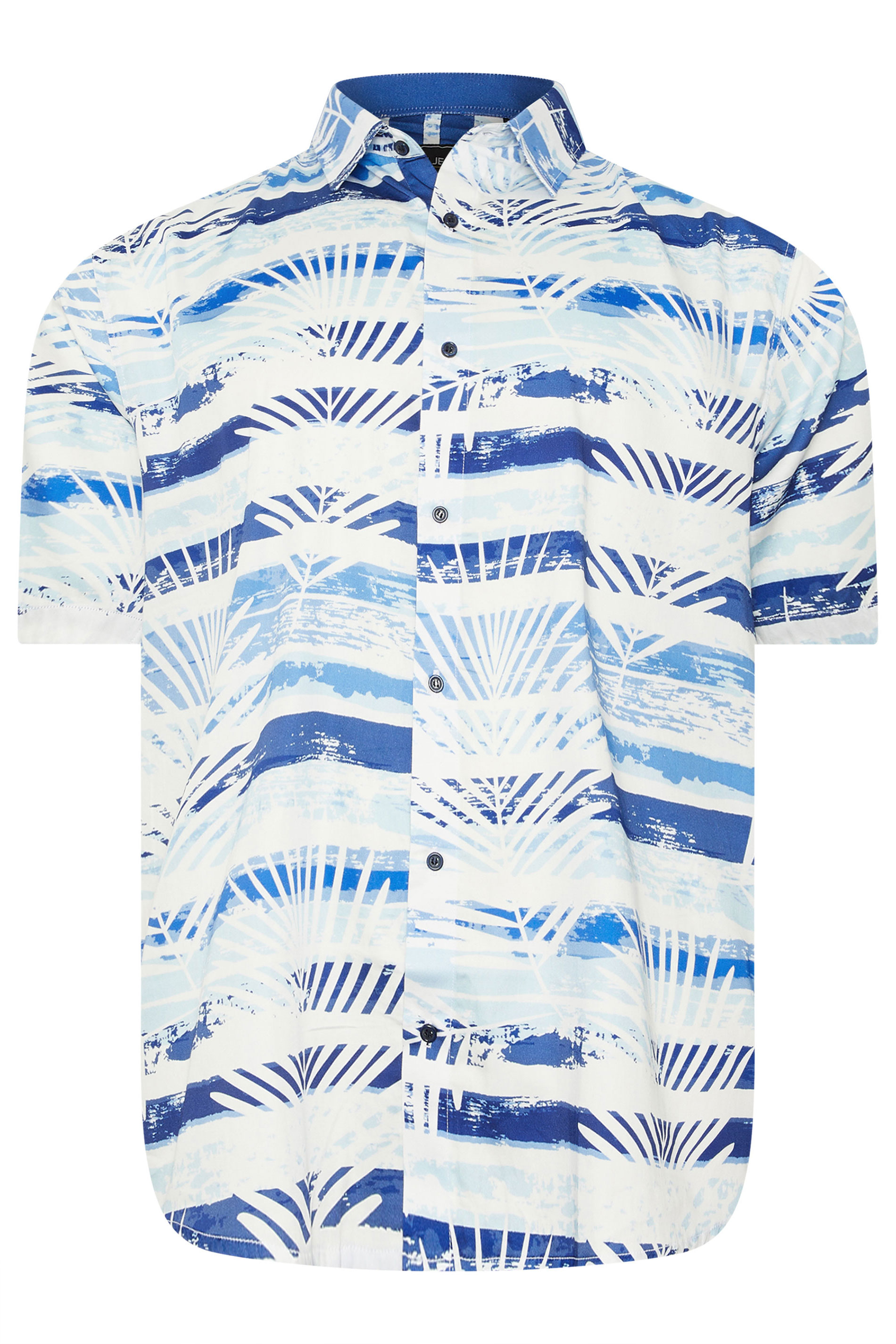 KAM Big & Tall Blue Faded Leaf Print Shirt | BadRhino 4