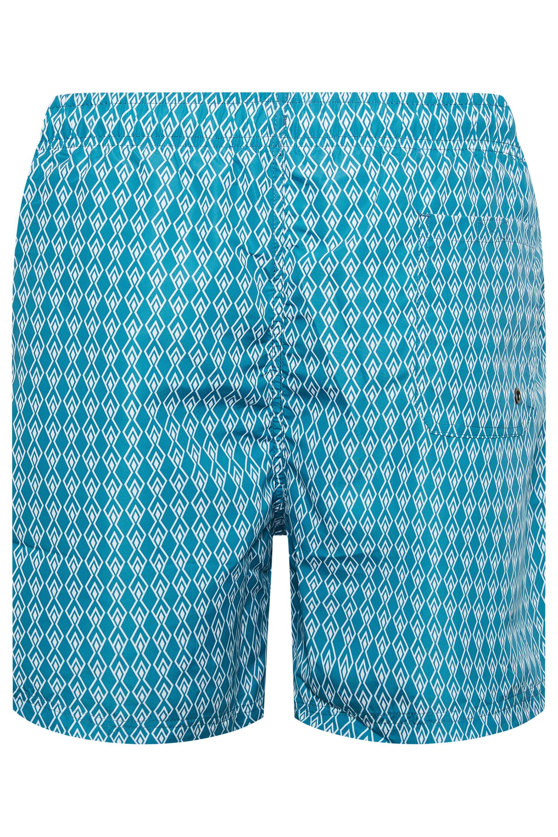ESPIONAGE Big & Tall Light Blue Geometric Print Swim Shorts | BadRhino 5