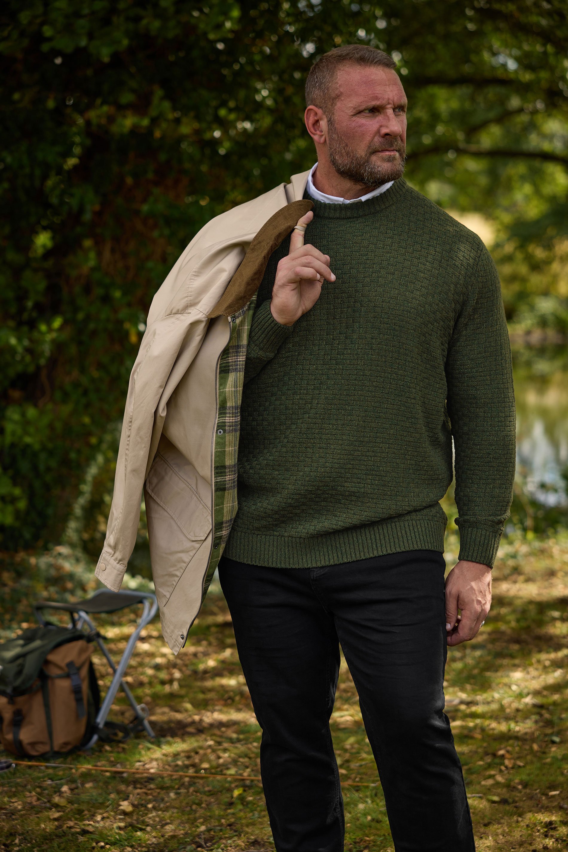 BadRhino Big & Tall Dark Green Textured Crew Neck Knitted Jumper | BadRhino 2