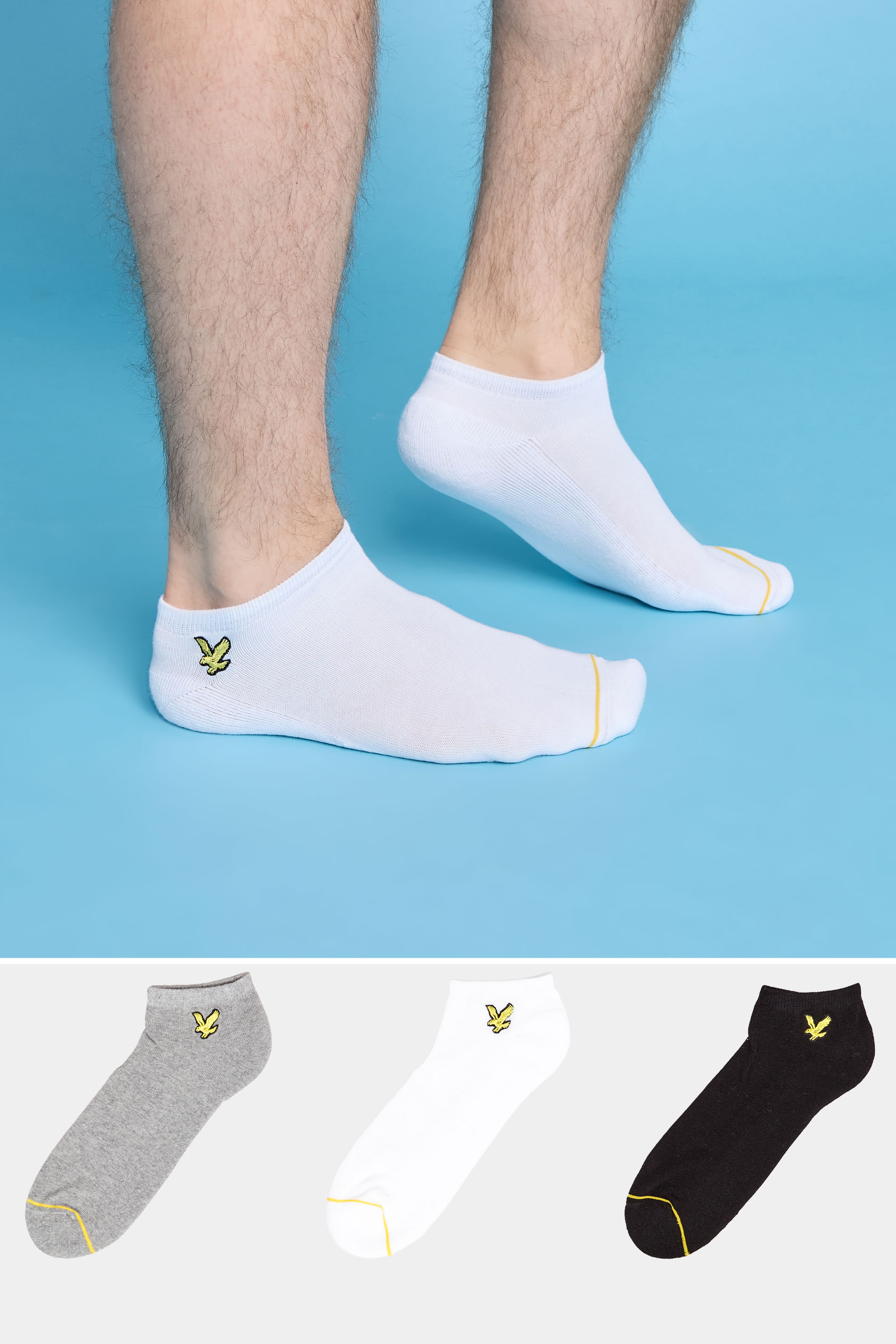 LYLE & SCOTT 3 PACK White & Grey Trainer Socks | BadRhino 1