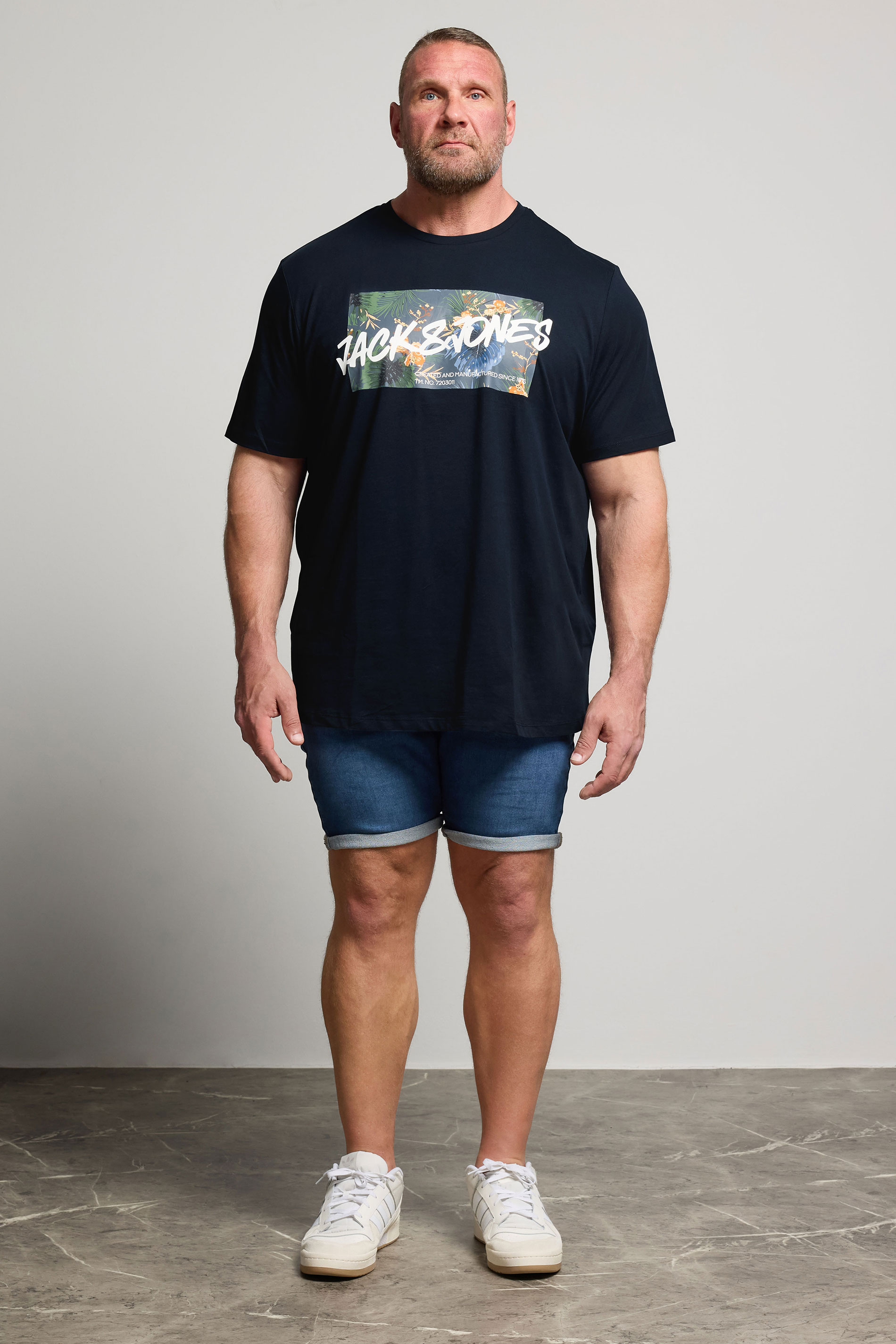 JACK & JONES Big & Tall Navy Blue Hawaiian Graphic T-Shirt | BadRhino 2