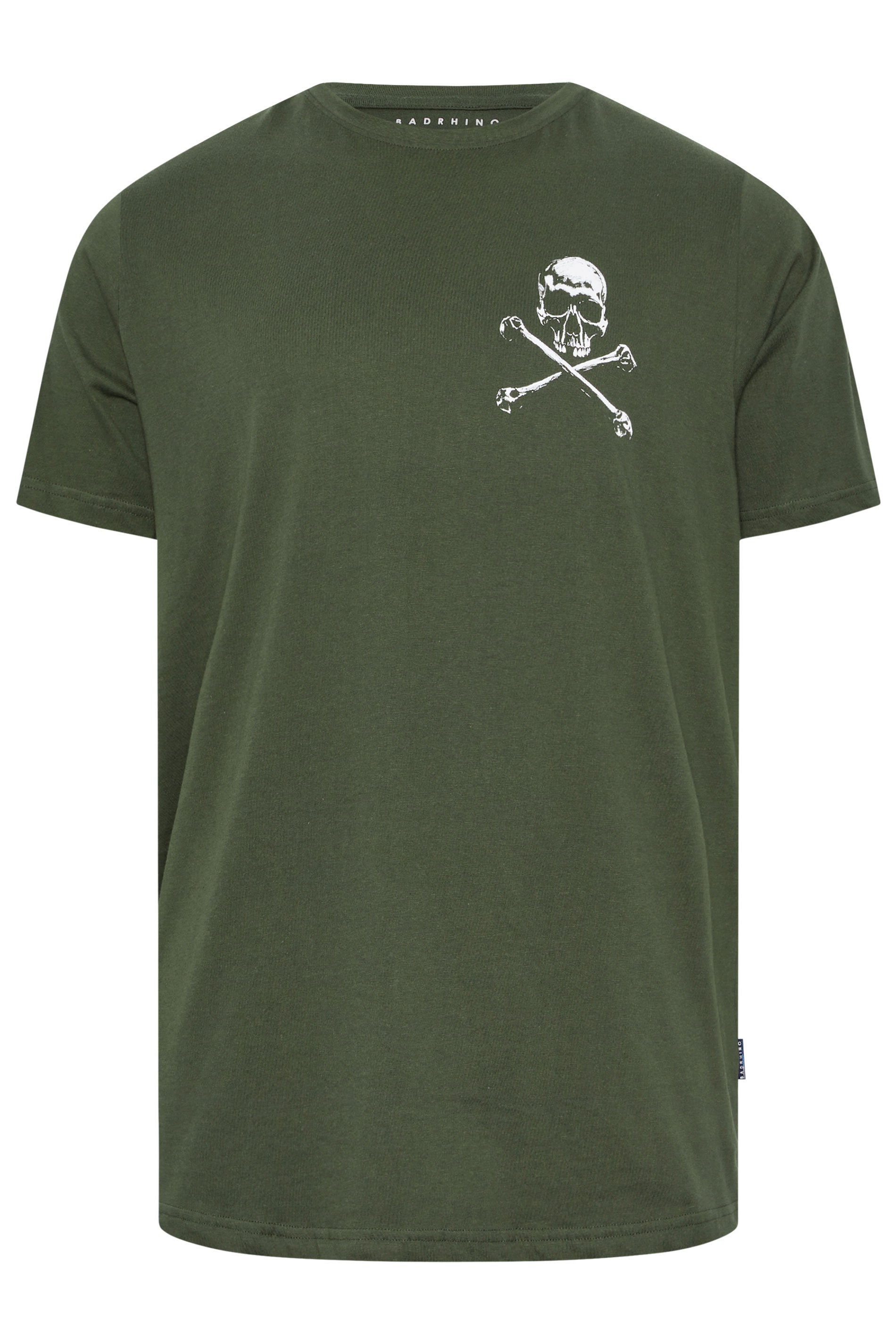  BadRhino Big & Tall Khaki Green Skull & Crossbones Graphic T-Shirt | BadRhino 1