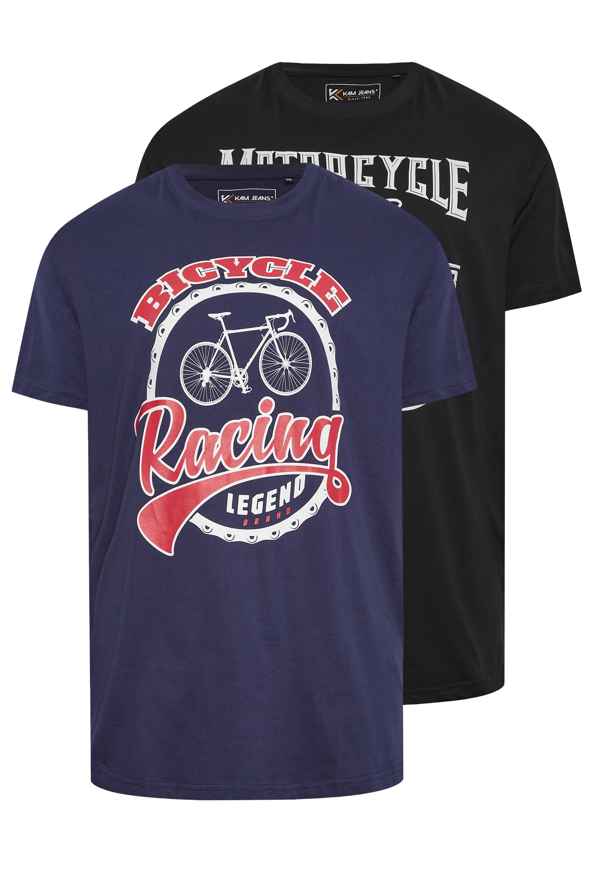 KAM Big & Tall 2 PACK Black & Navy Blue Cycle Printed T-Shirts | BadRhino 4