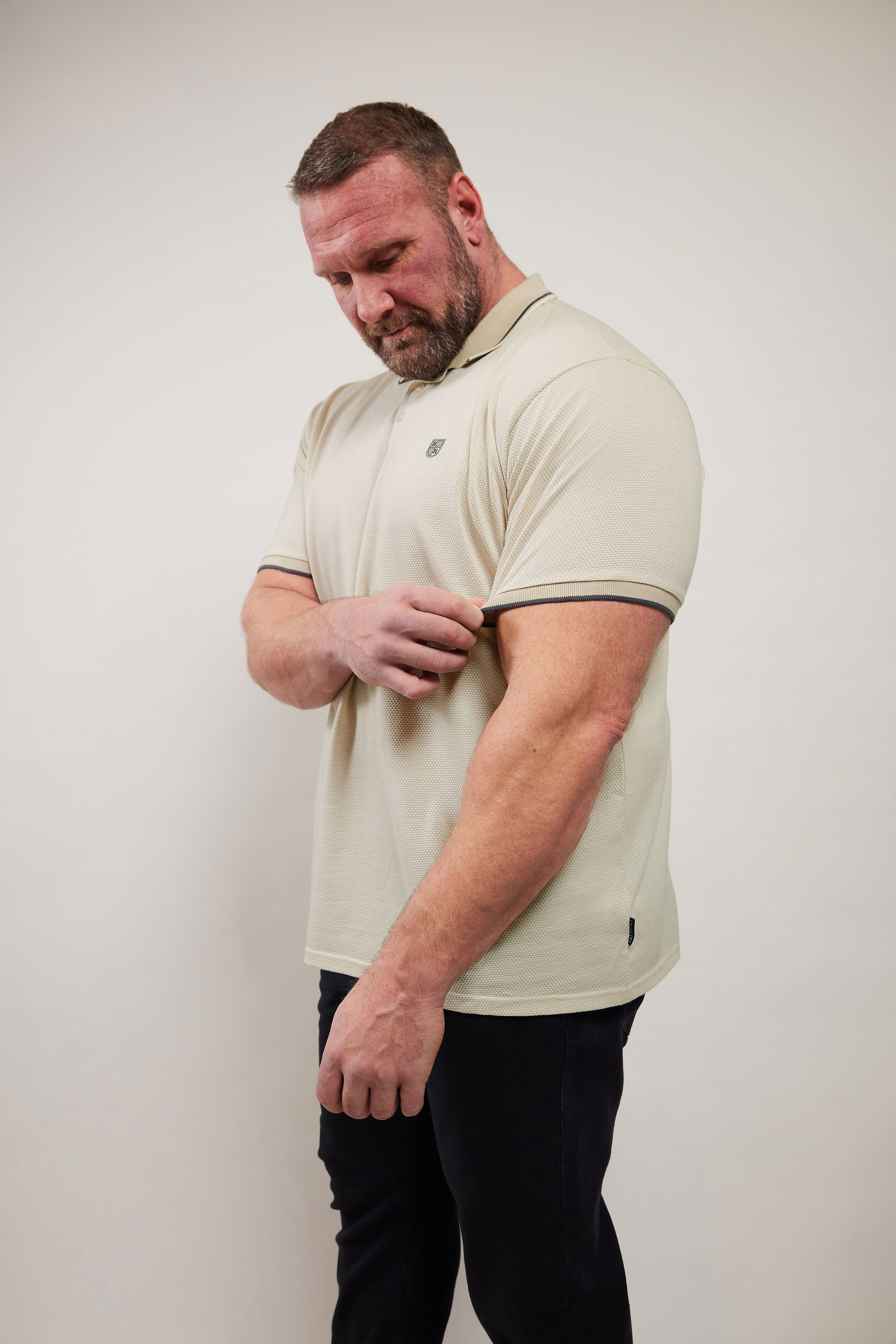 BadRhino Big & Tall Beige Brown Textured Waffle Polo Shirt | BadRhino 1