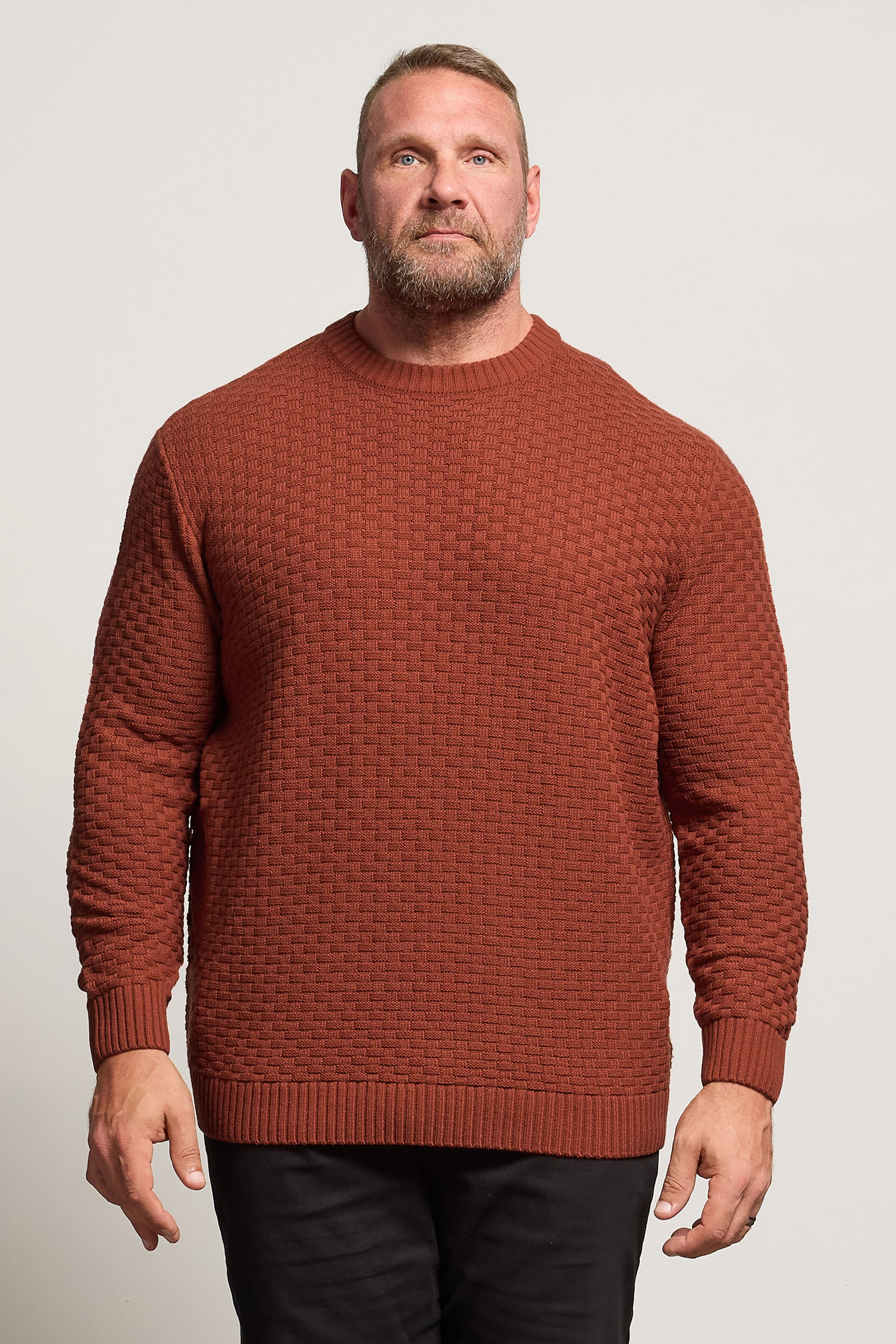 BadRhino Big & Tall Burnt Red Textured Crew Neck Knitted Jumper | BadRhino 1