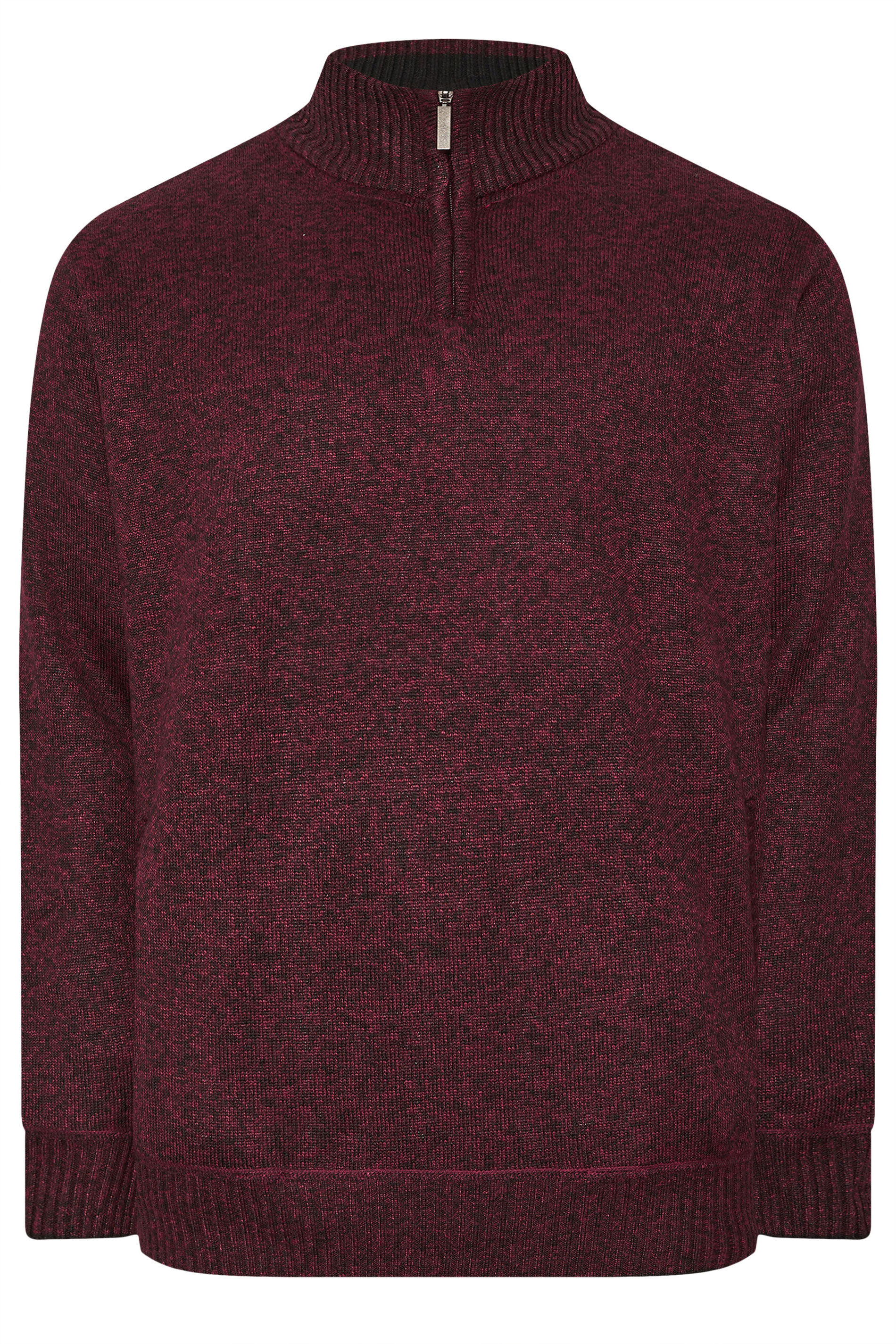 D555 Big & Tall Burgundy Red Quarter Zip Knitted Jumper 3