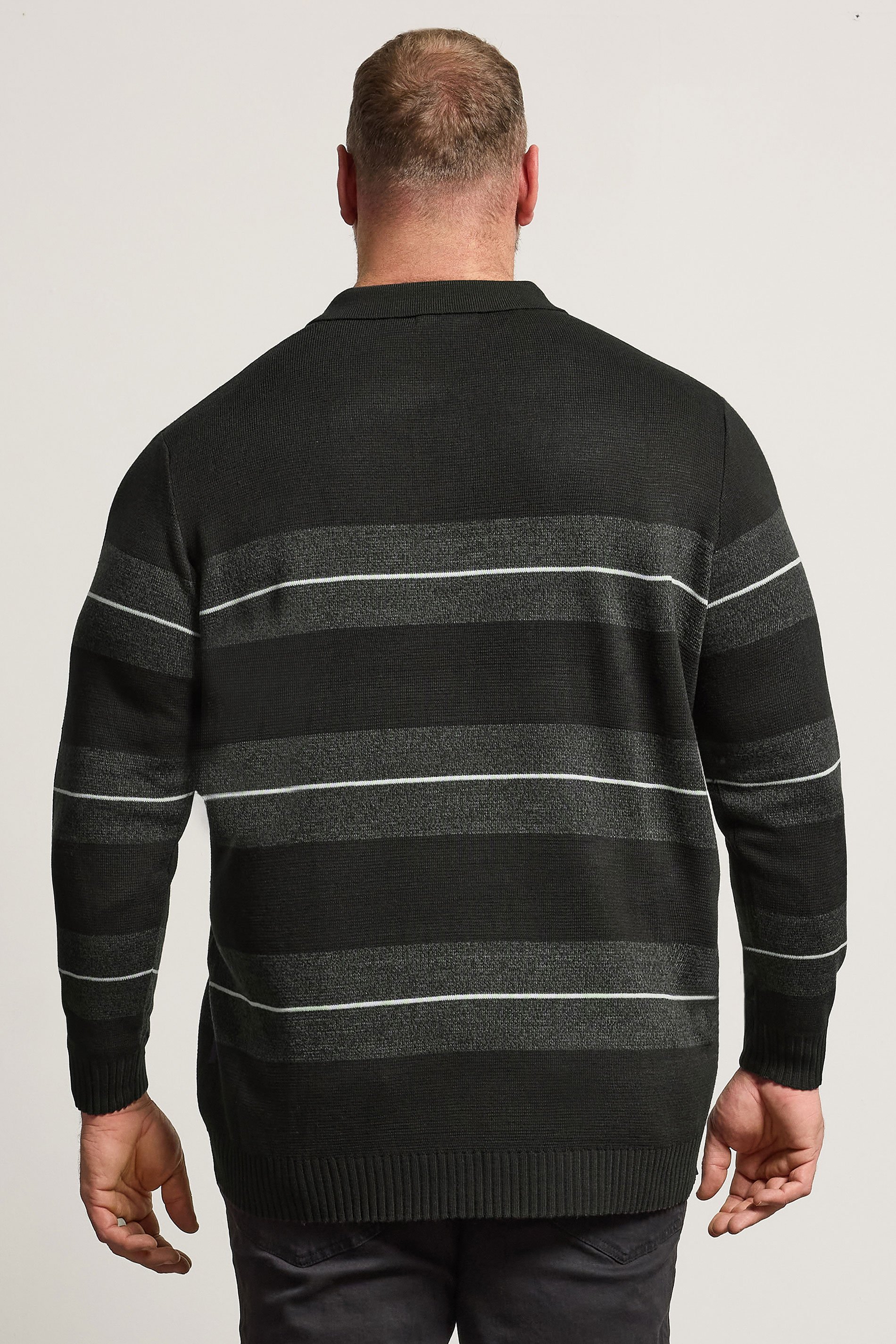 BadRhino Big & Tall Black Stripe Collared Knitted Jumper | BadRhino 3