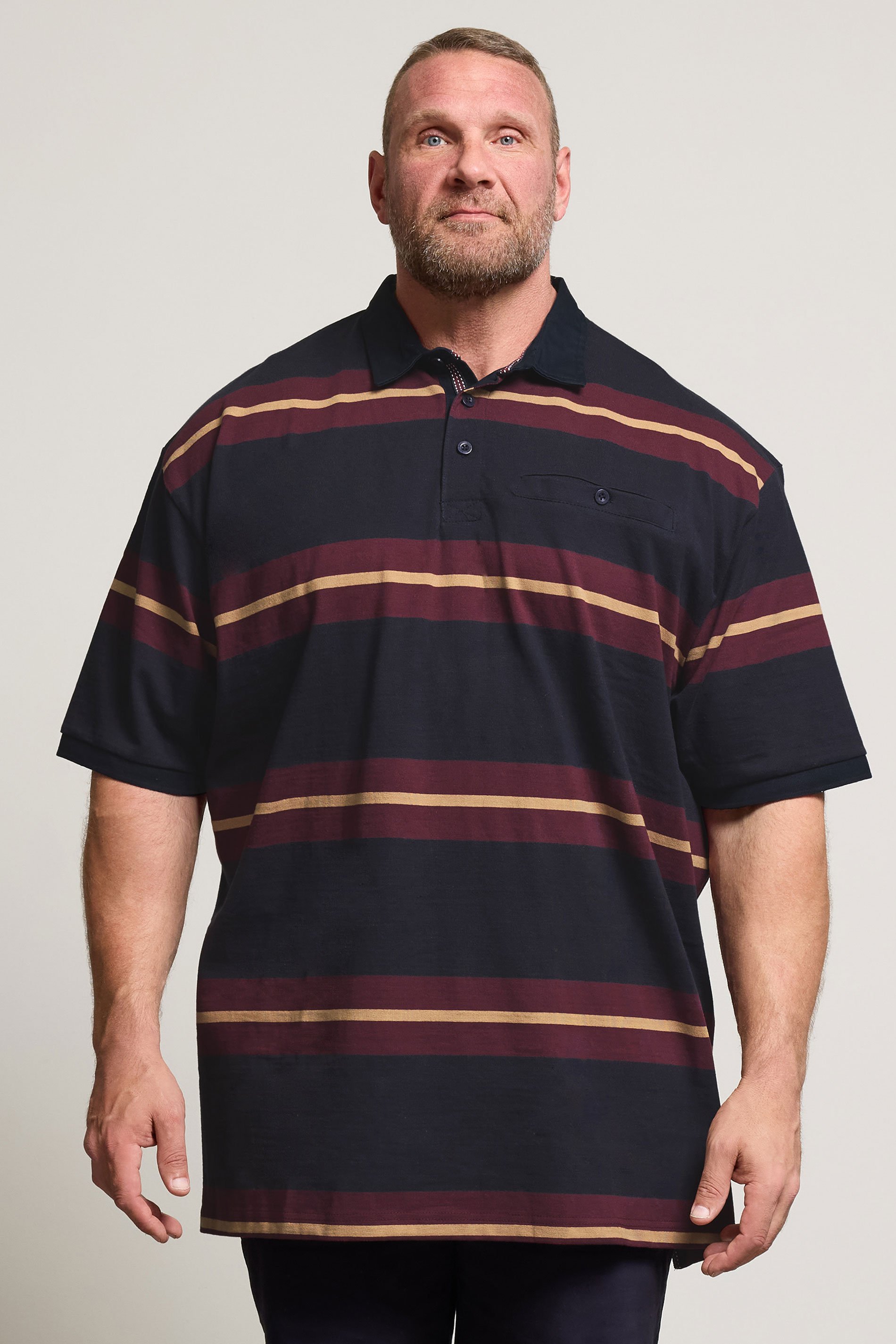 KAM Navy Blue Striped Short Sleeve Rugby Polo Shirt | BadRhino 1