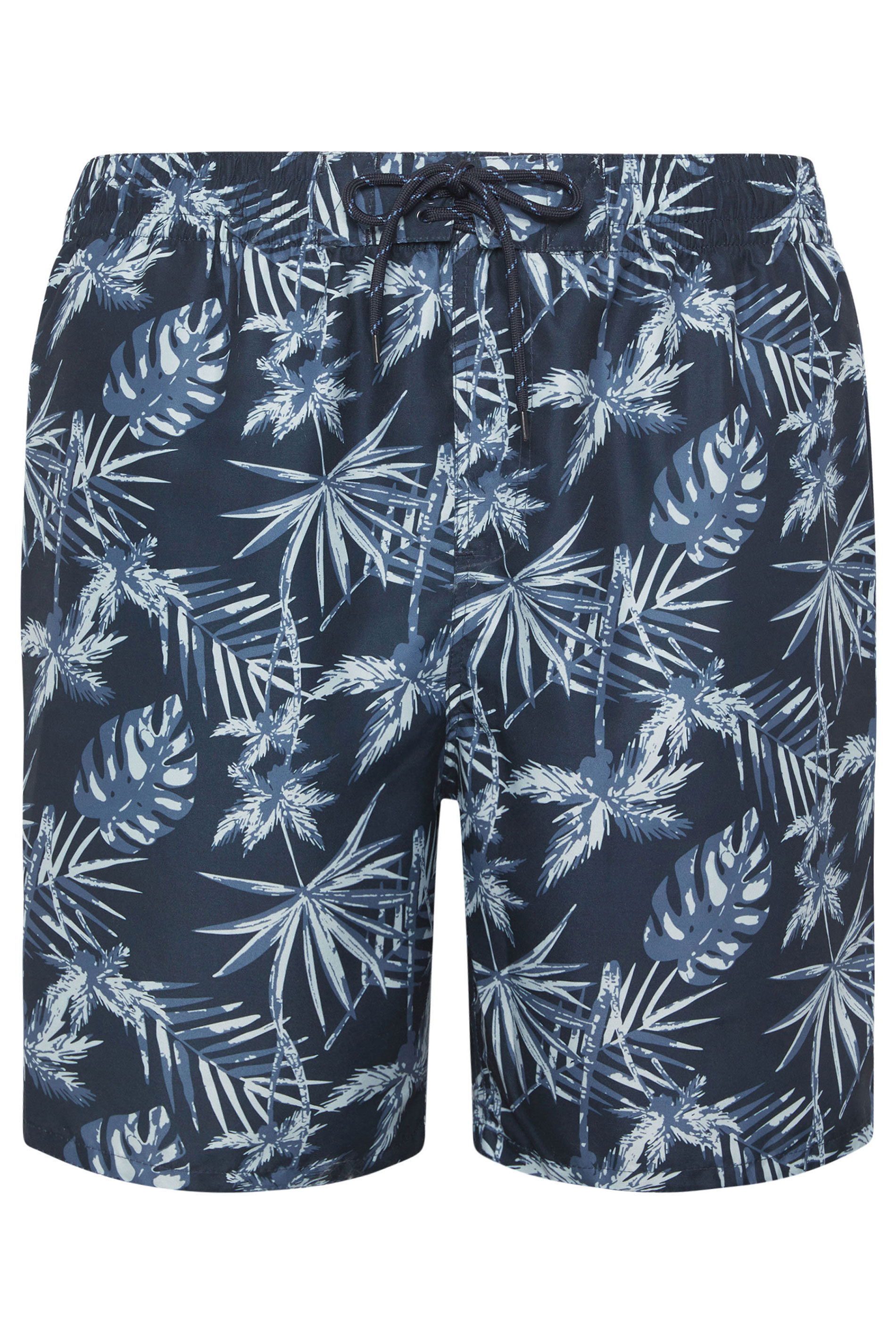 D555 Navy Blue Hawaiian Palm Print Swim Shorts | BadRhino 4