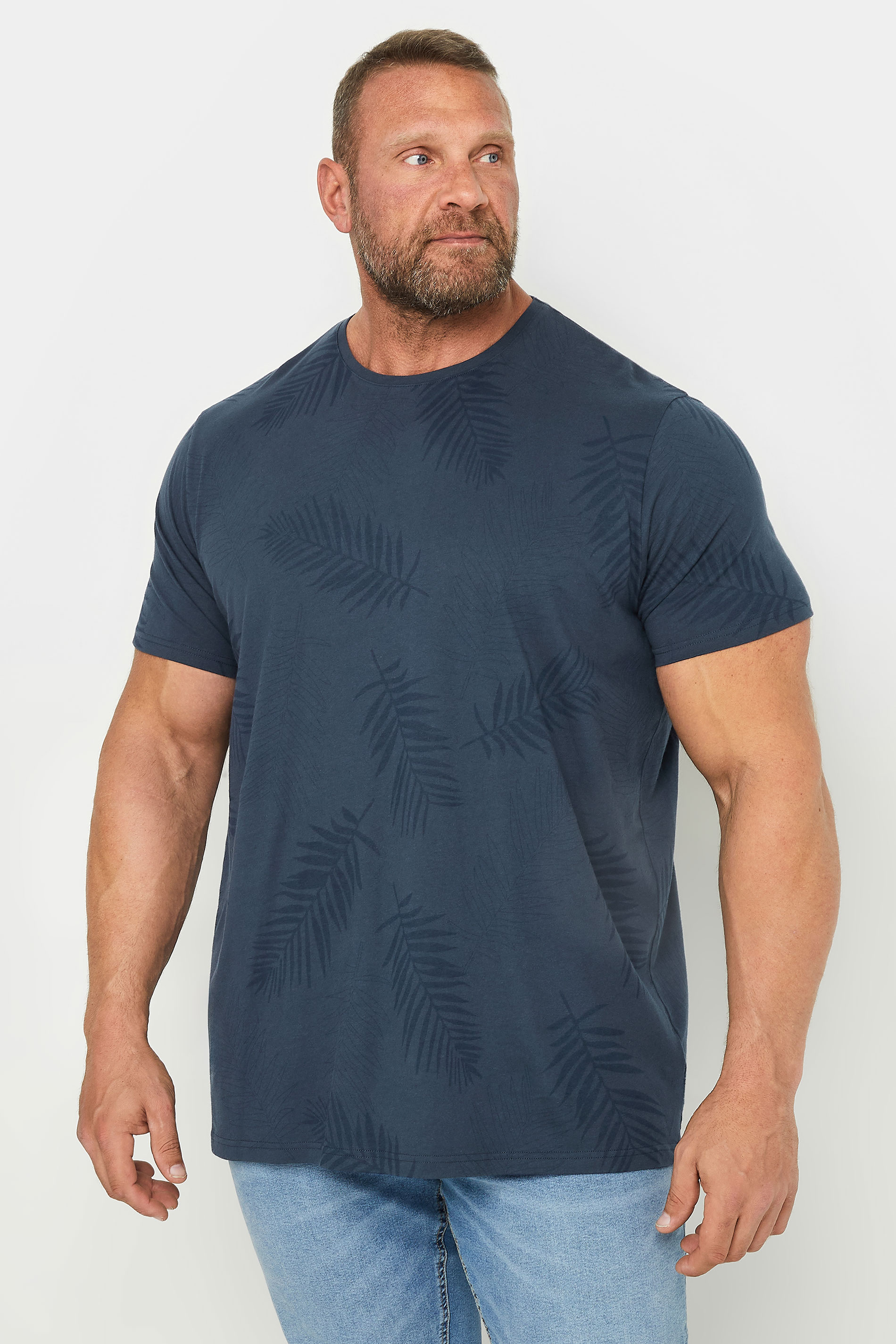 BadRhino Big & Tall Navy Blue Leaf Print T-Shirt | BadRhino 2
