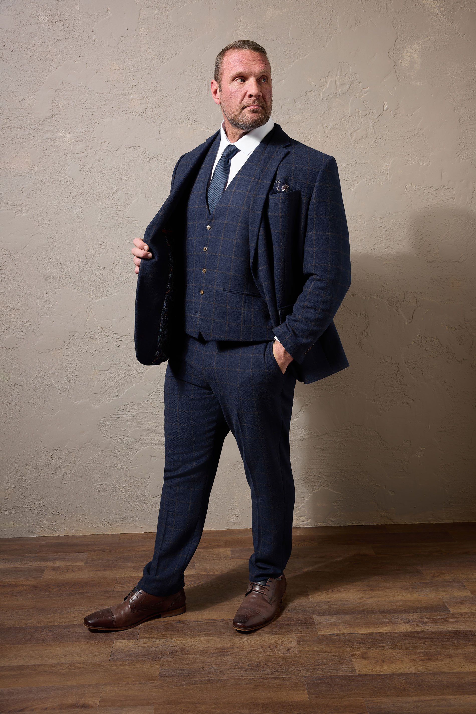 BadRhino Tailoring Big & Tall Navy Blue & Rust Orange Tweed Trousers | BadRhino 1