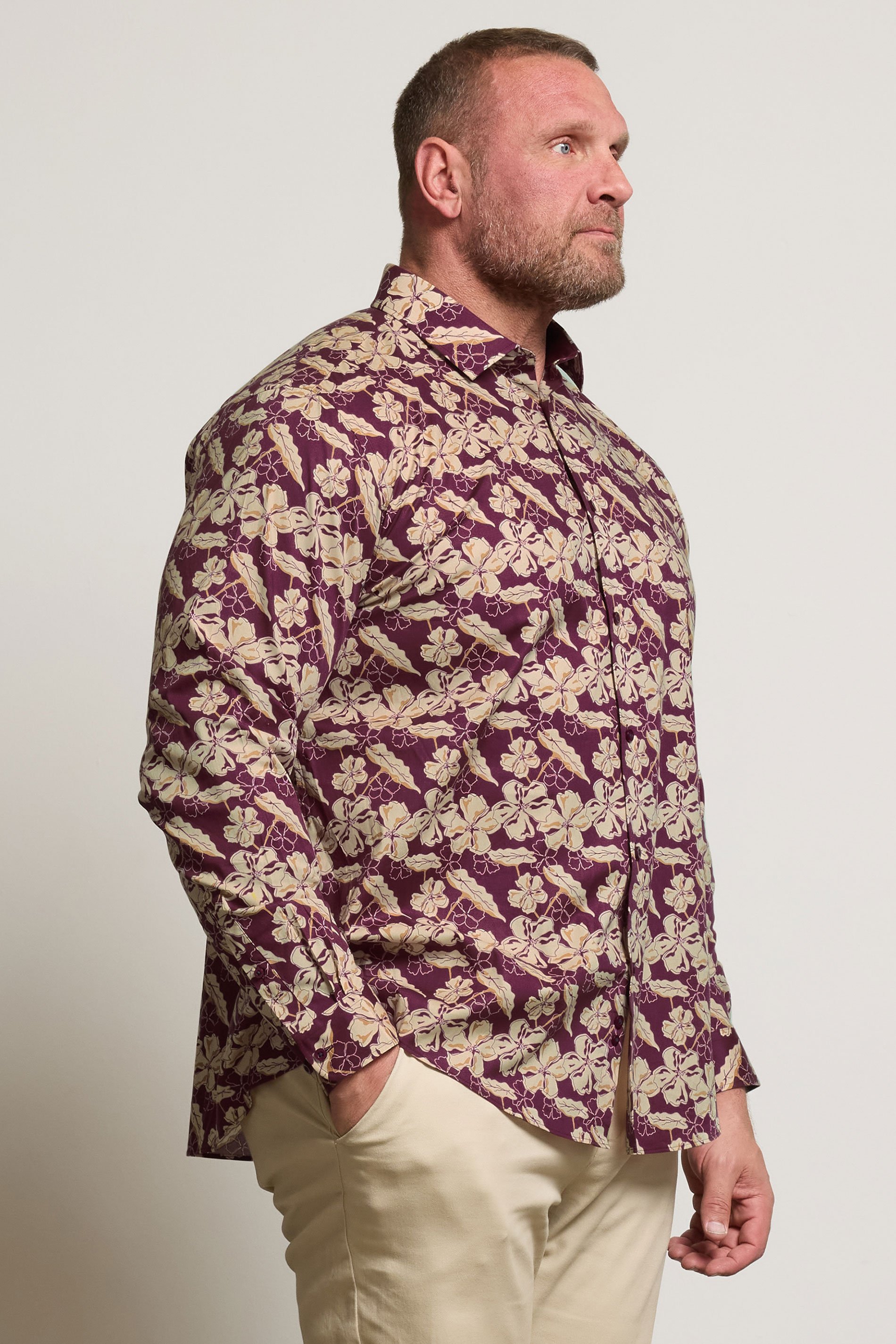 BadRhino Tailoring Big & Tall Burgundy Red Premium Leaf Print Long Sleeve Shirt | BadRhino 5