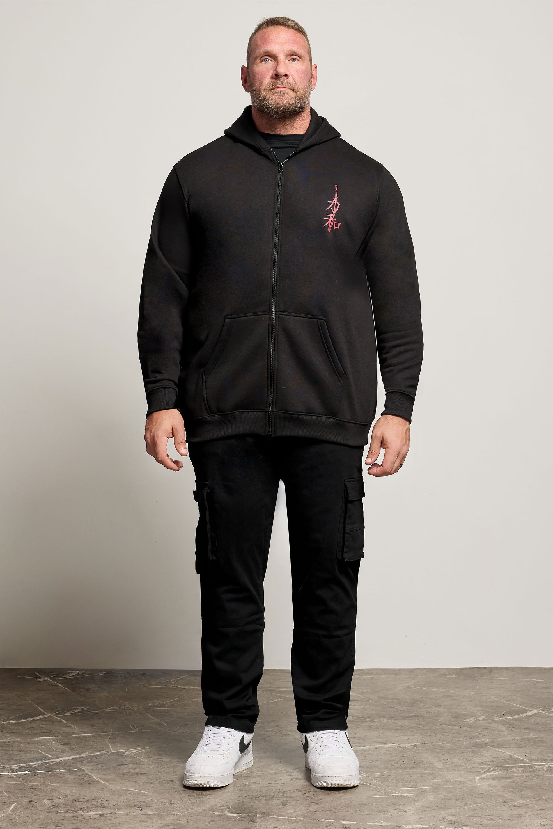 BadRhino Big & Tall Black Japanese 'Samurai' Zip Through Hoodie | BadRhino 2